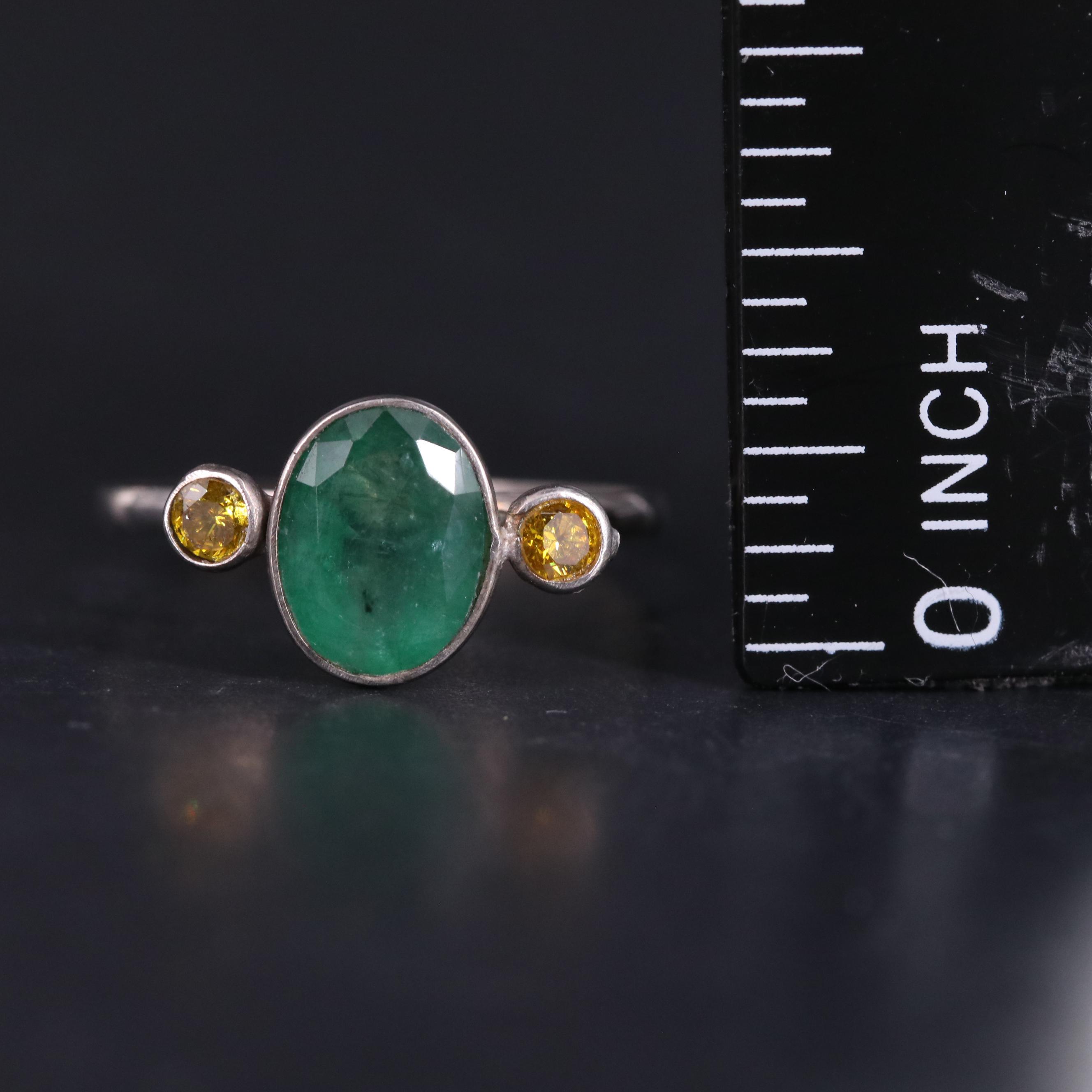 14K Yellow Lab Grown Diamond and Emerald Ring