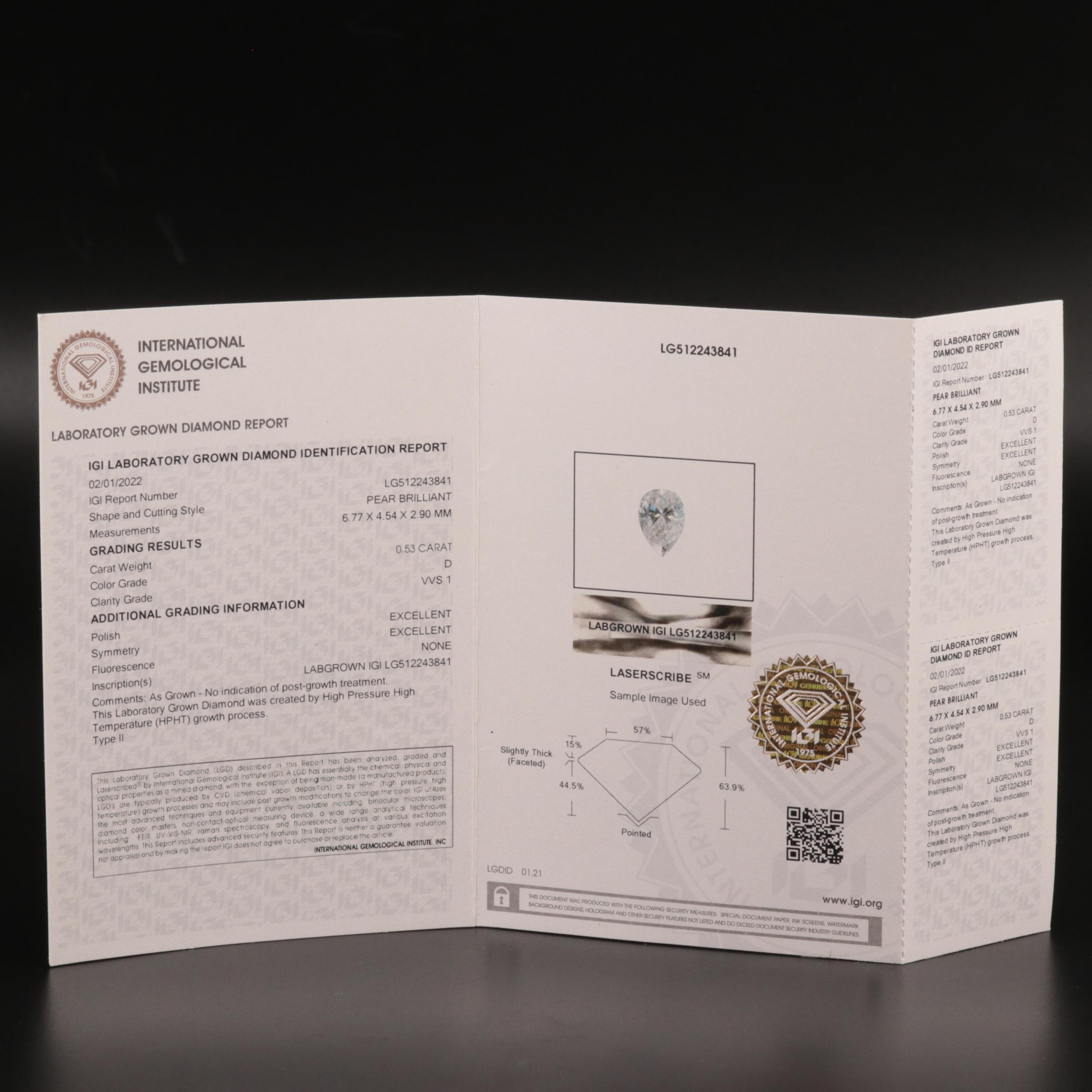 Loose 0.53 CT Lab Grown Diamond with IGI Report