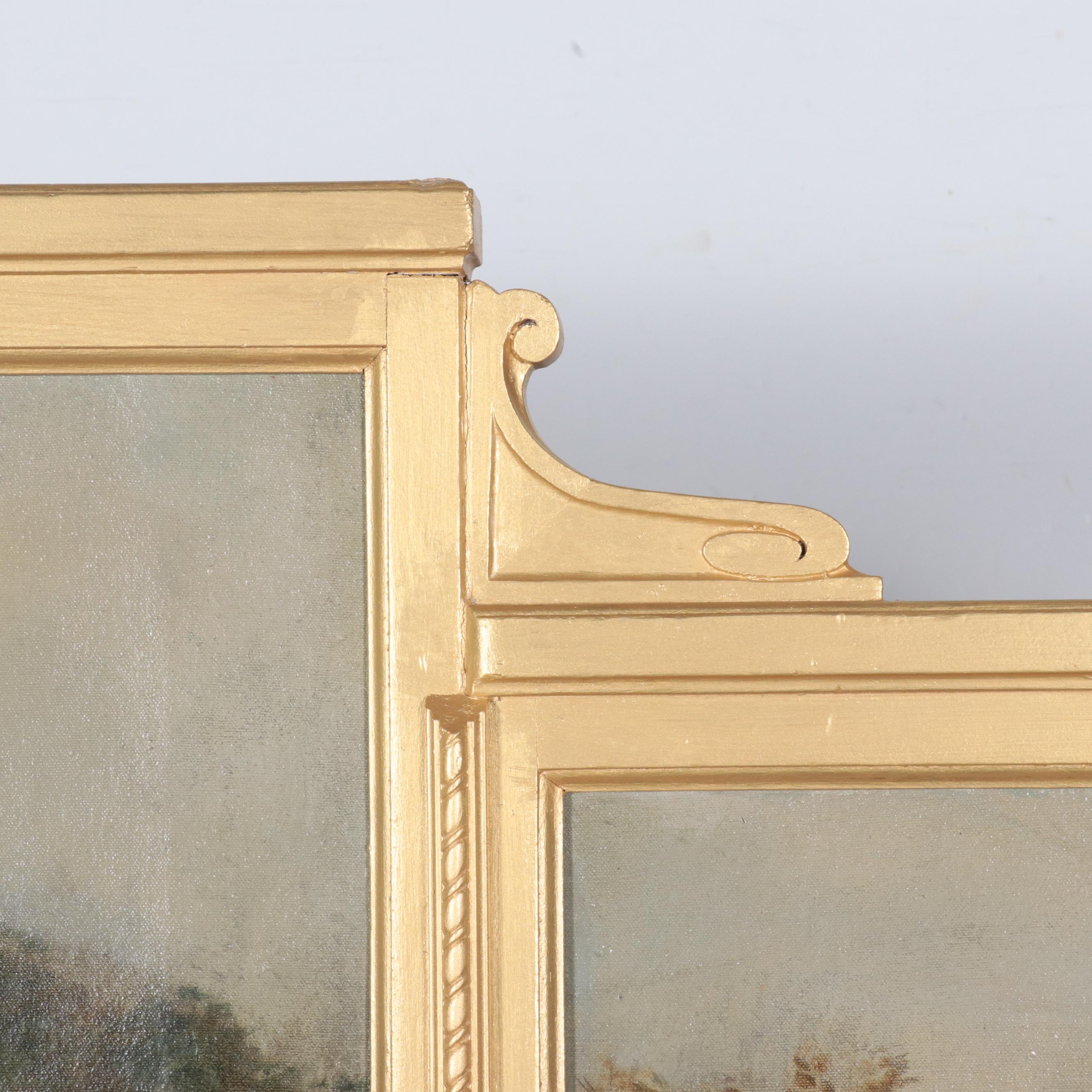 Triptych Large-Scale Forest Landscape Oil Painting, Early 20th Century