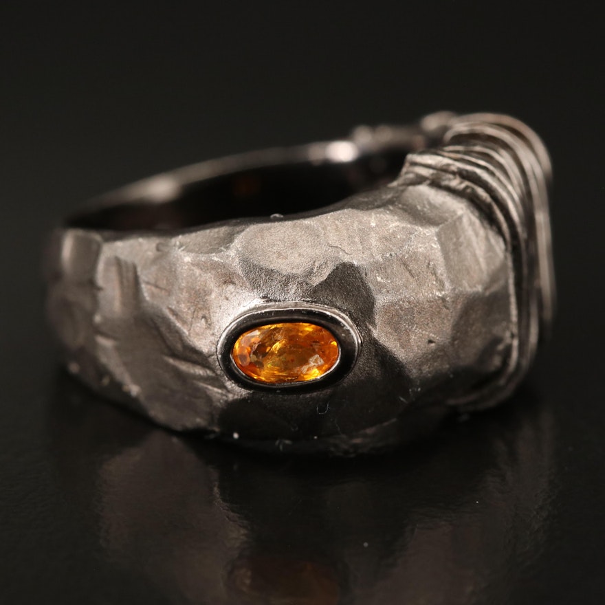 German Kabirski Sterling Sapphire Hammered Ring