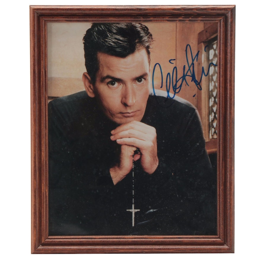 Charlie Sheen Signed Giclée Print in Wooden Frame