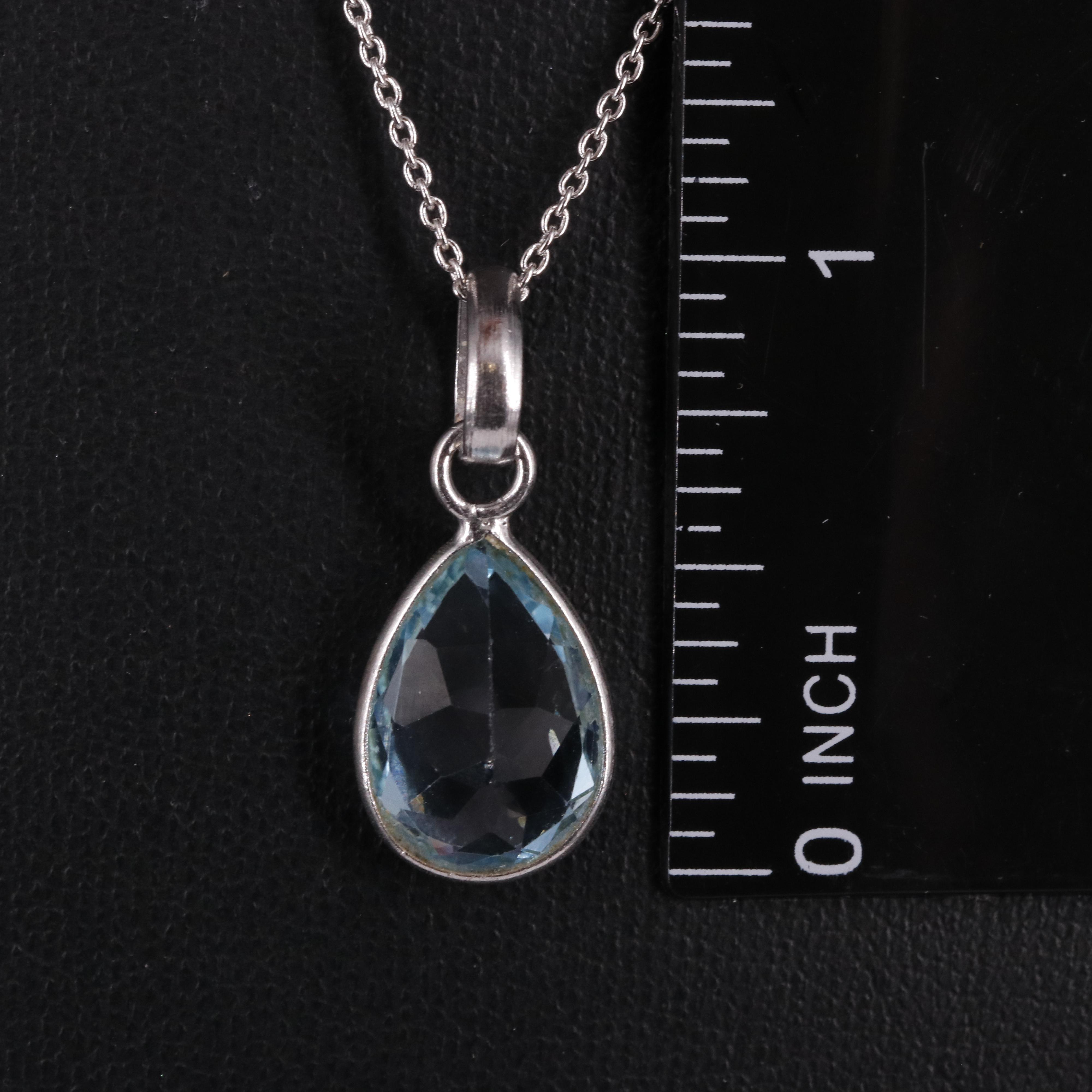 Sterling Silver Cable Chain Gemstone Pendant Necklace