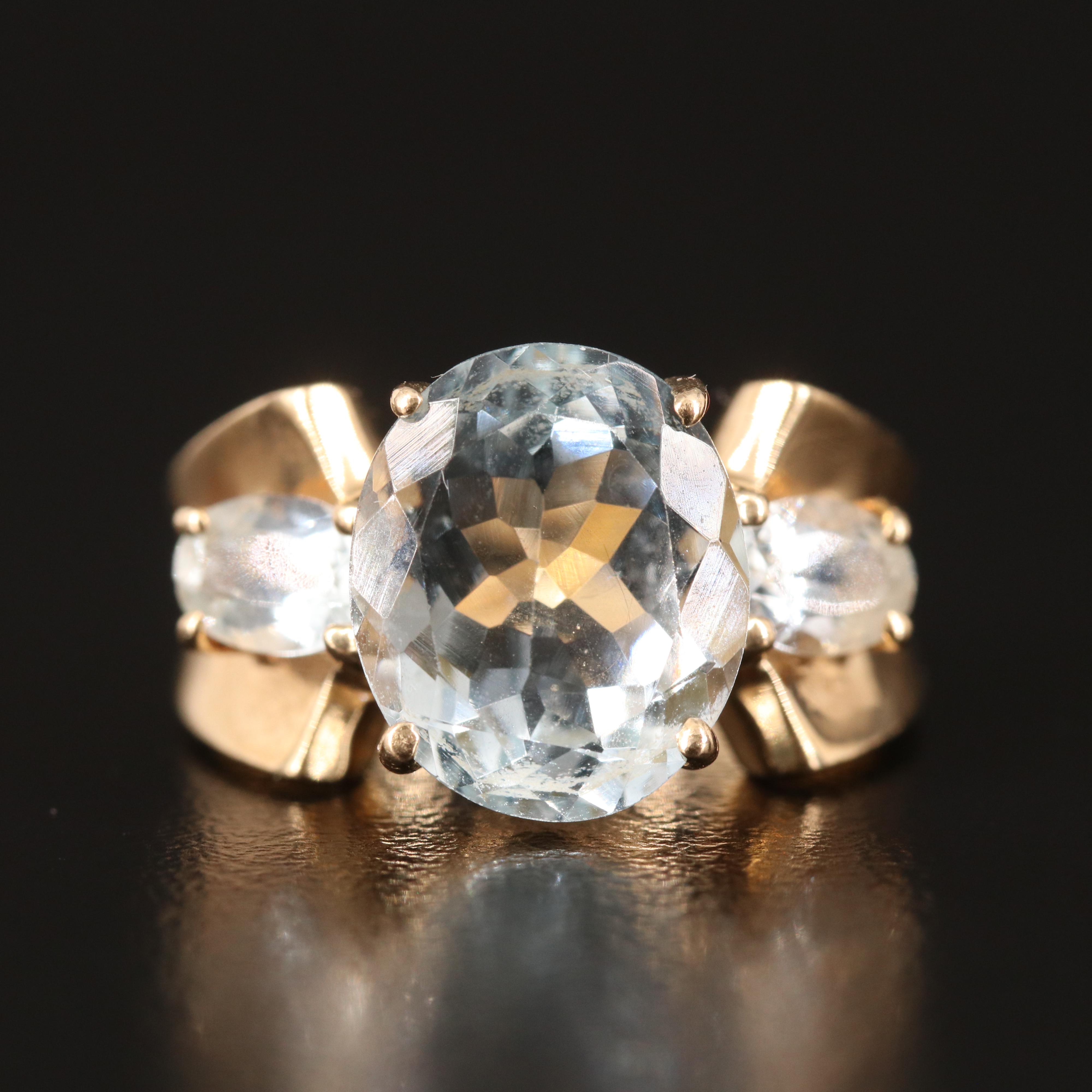 14K Aquamarine Three Stone Ring