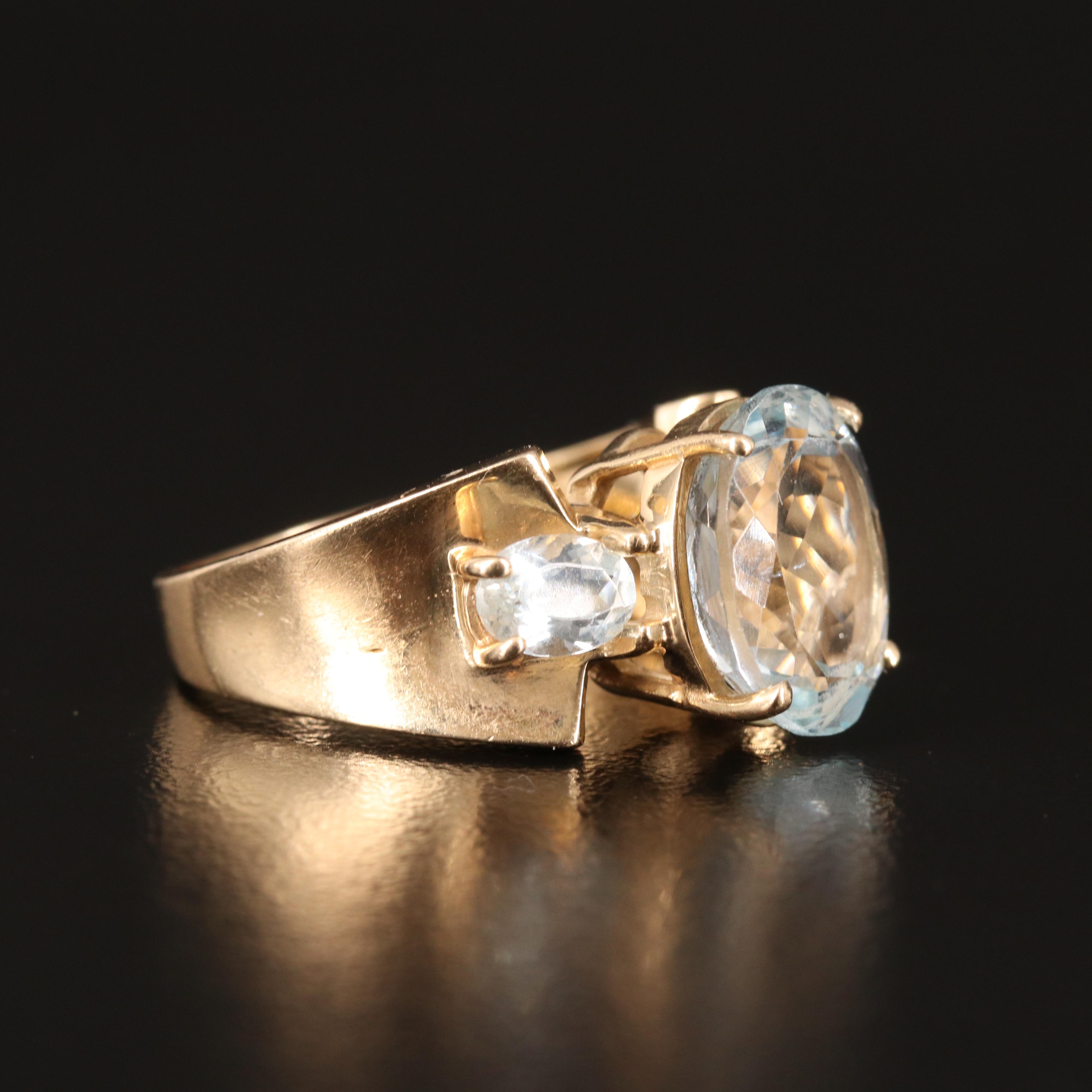 14K Aquamarine Three Stone Ring