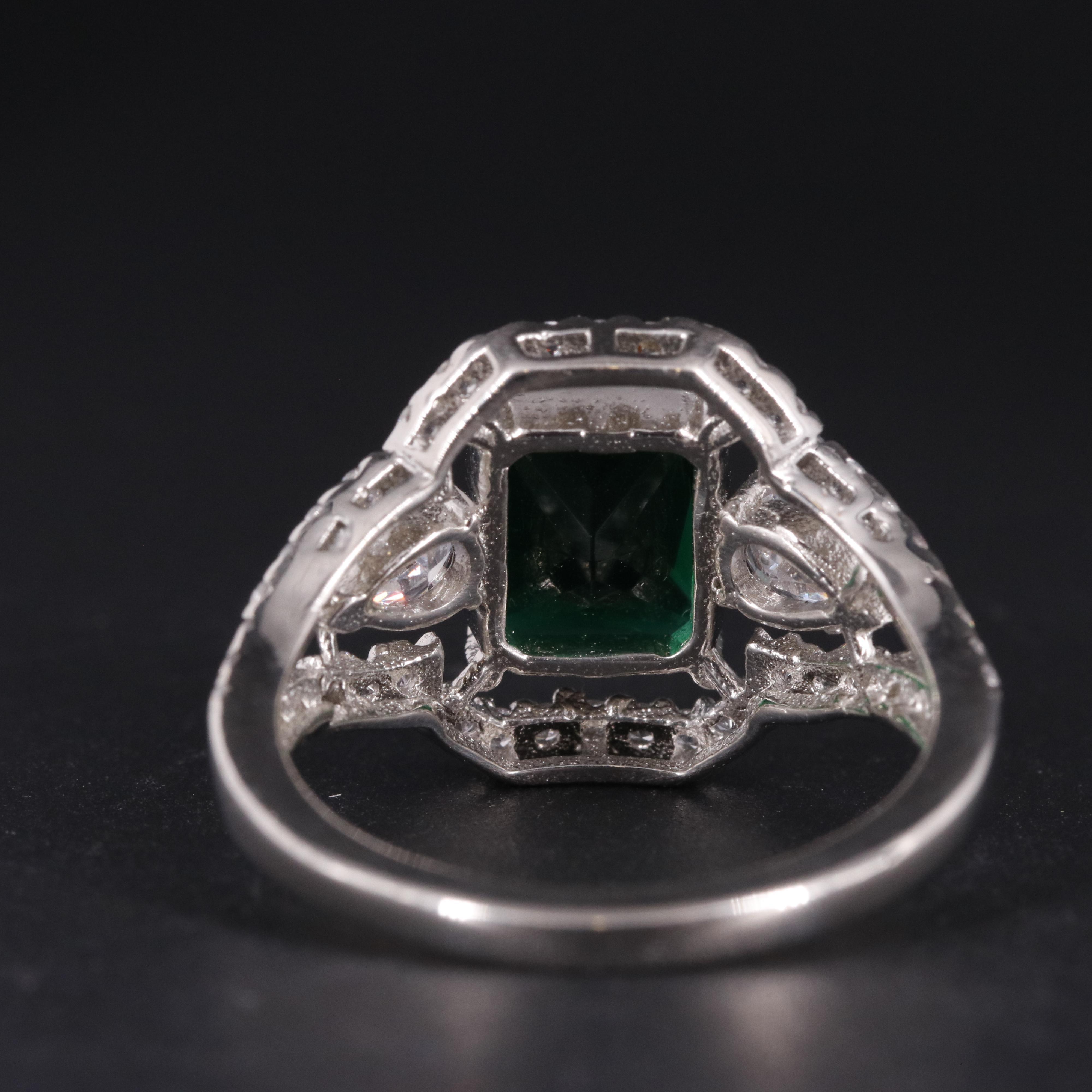 Sterling Silver Emerald and Cubic Zirconia Ring