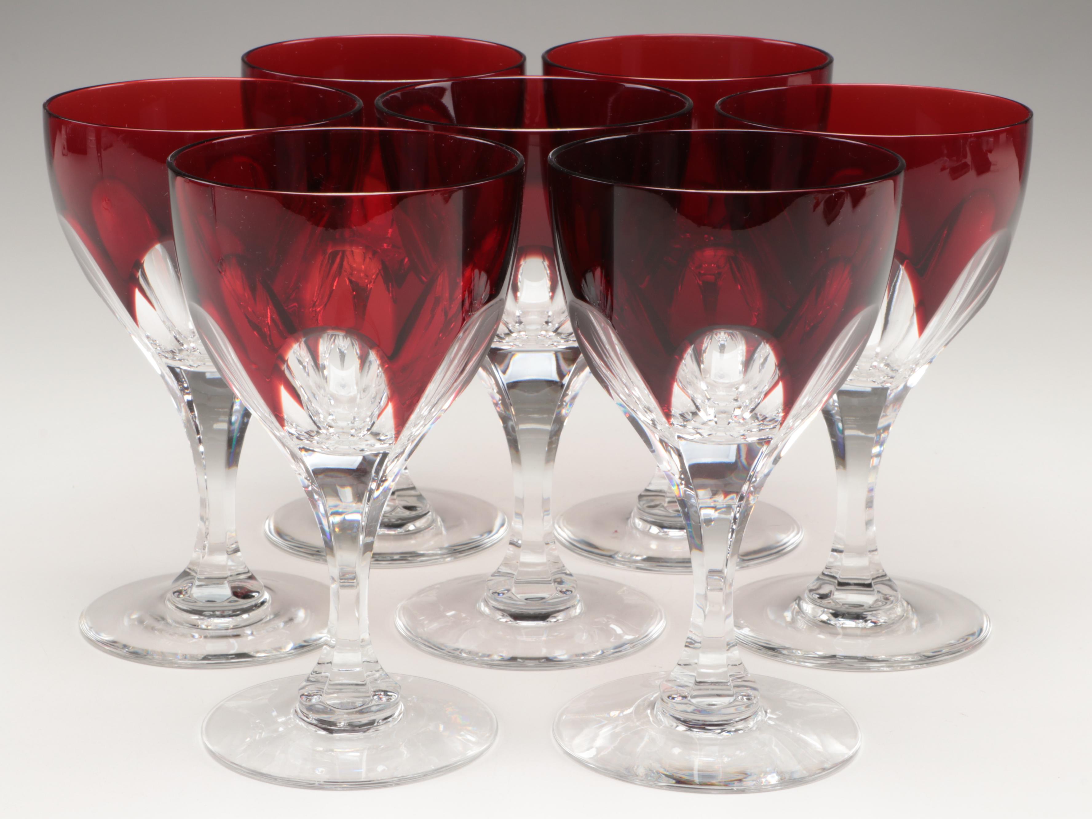 Ruby Cut to Clear Wine Glasses with Other Ruby and Clear Glass Cordials and Dish