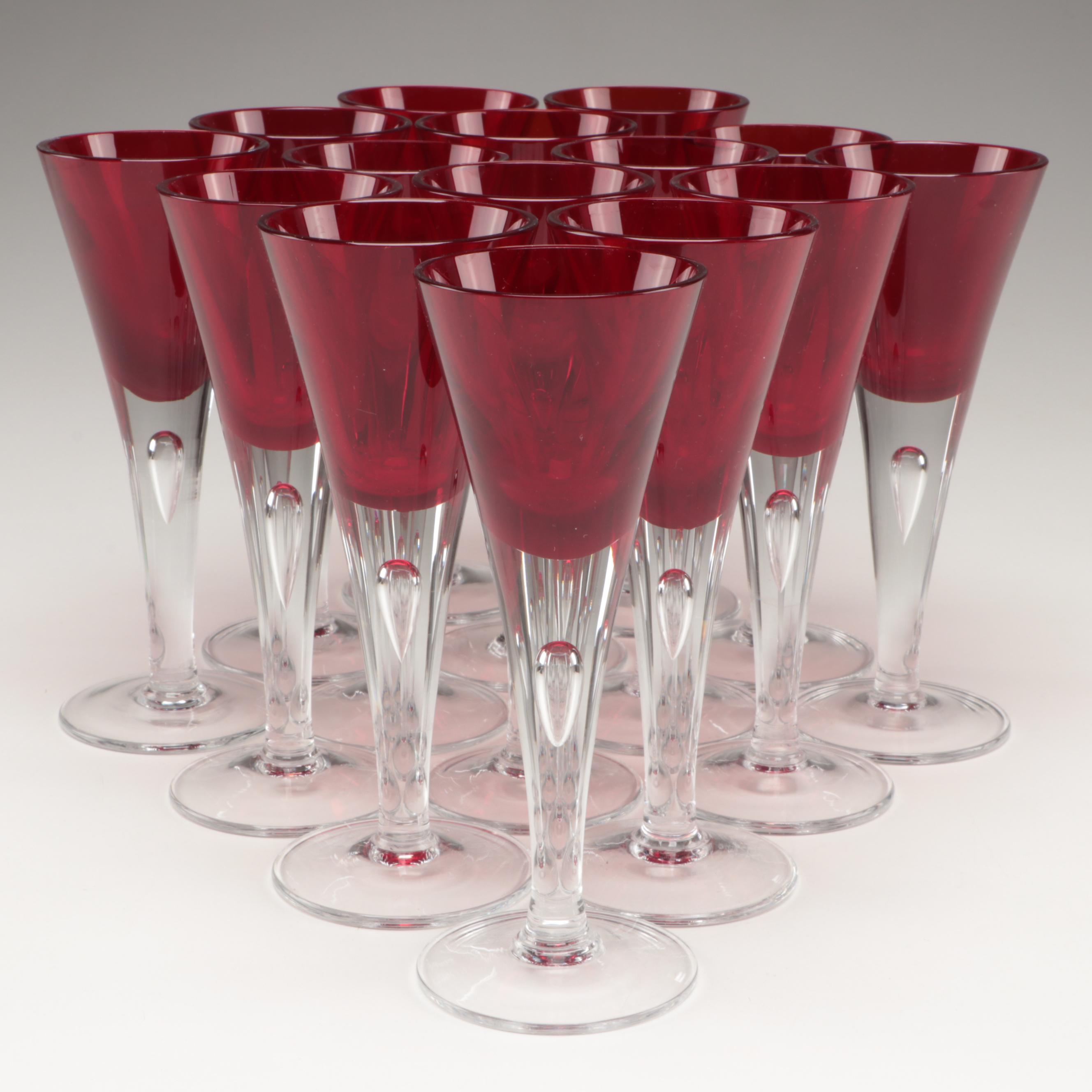 Ruby Cut to Clear Wine Glasses with Other Ruby and Clear Glass Cordials and Dish