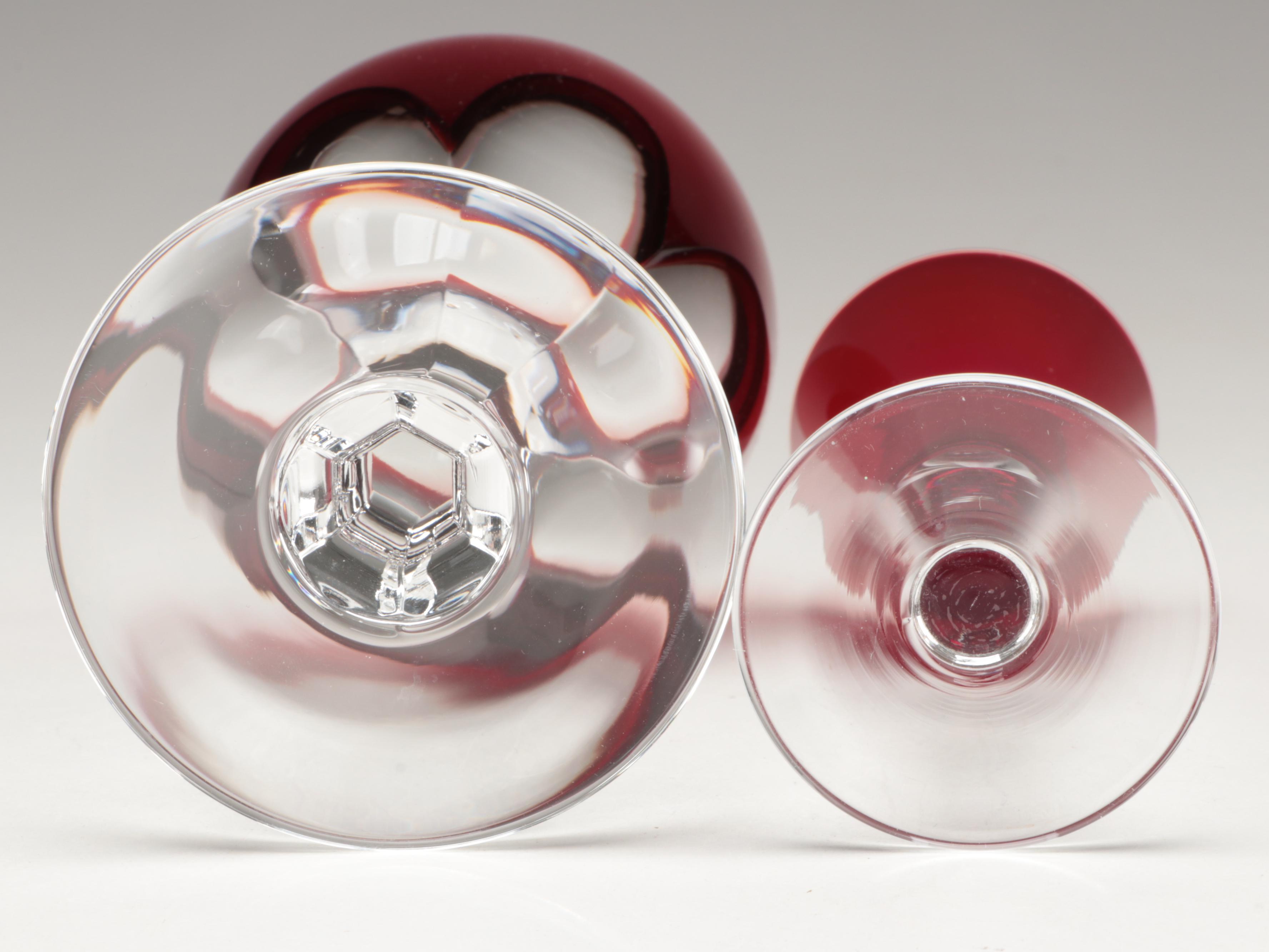 Ruby Cut to Clear Wine Glasses with Other Ruby and Clear Glass Cordials and Dish