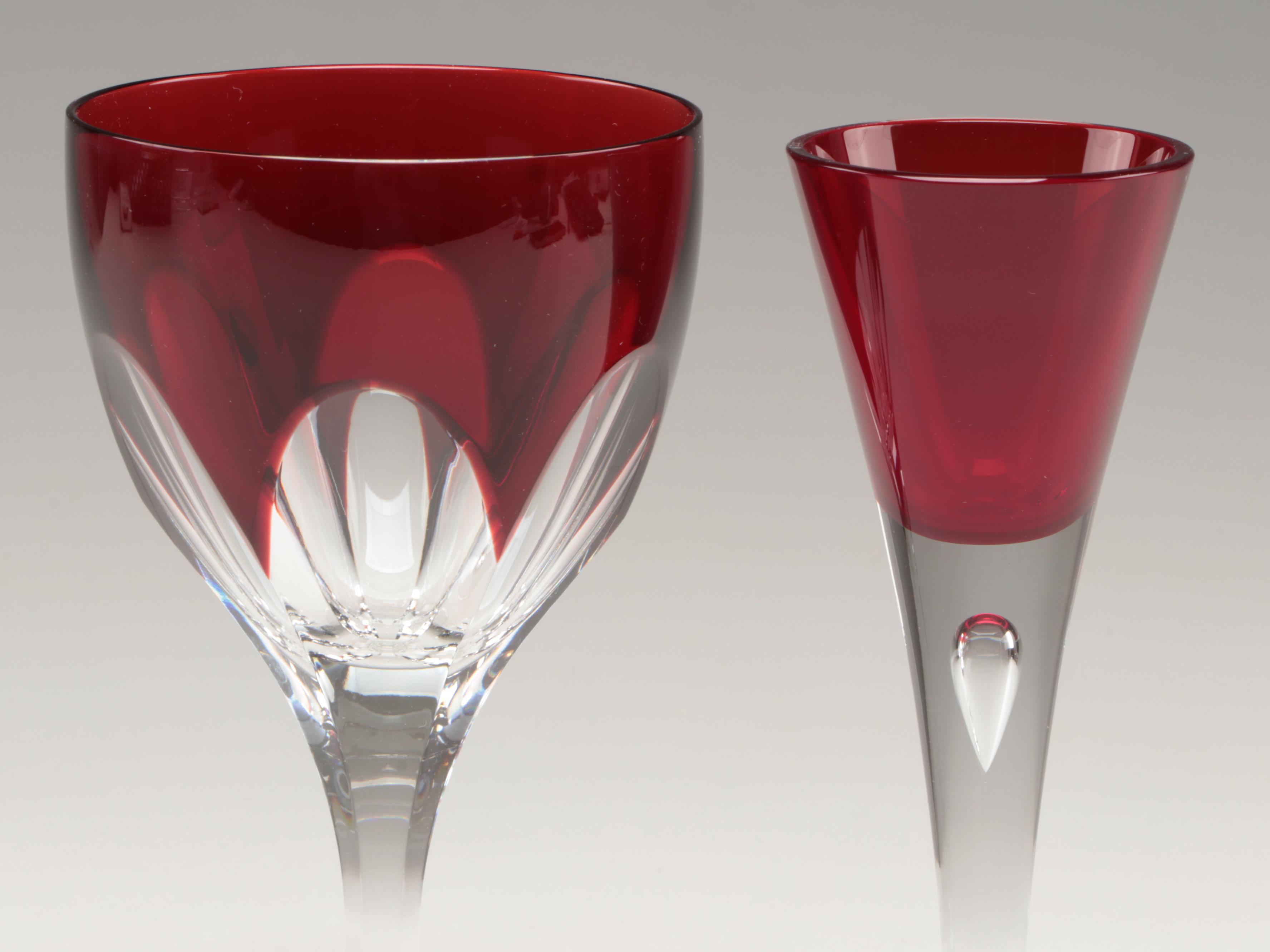 Ruby Cut to Clear Wine Glasses with Other Ruby and Clear Glass Cordials and Dish