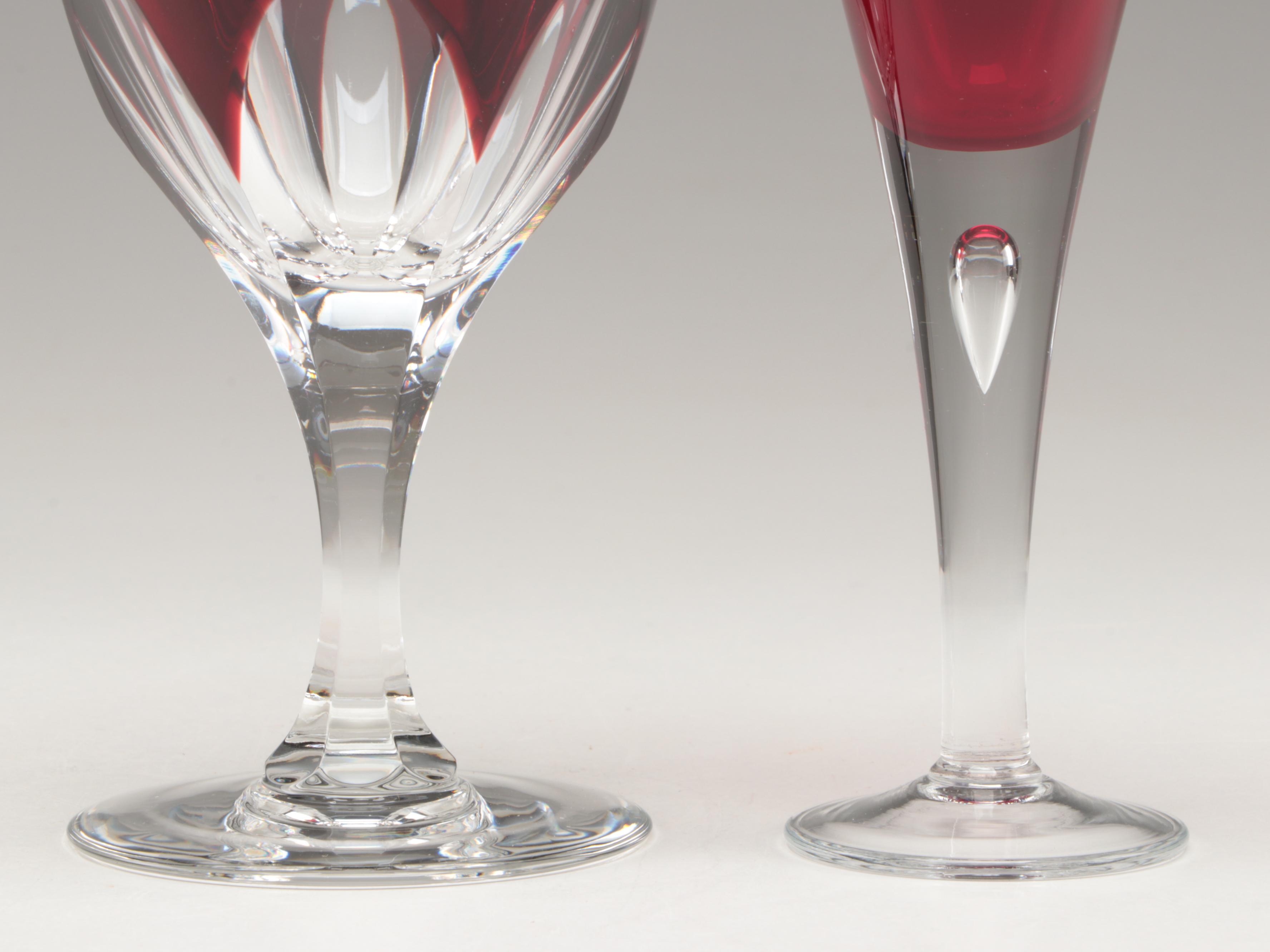 Ruby Cut to Clear Wine Glasses with Other Ruby and Clear Glass Cordials and Dish