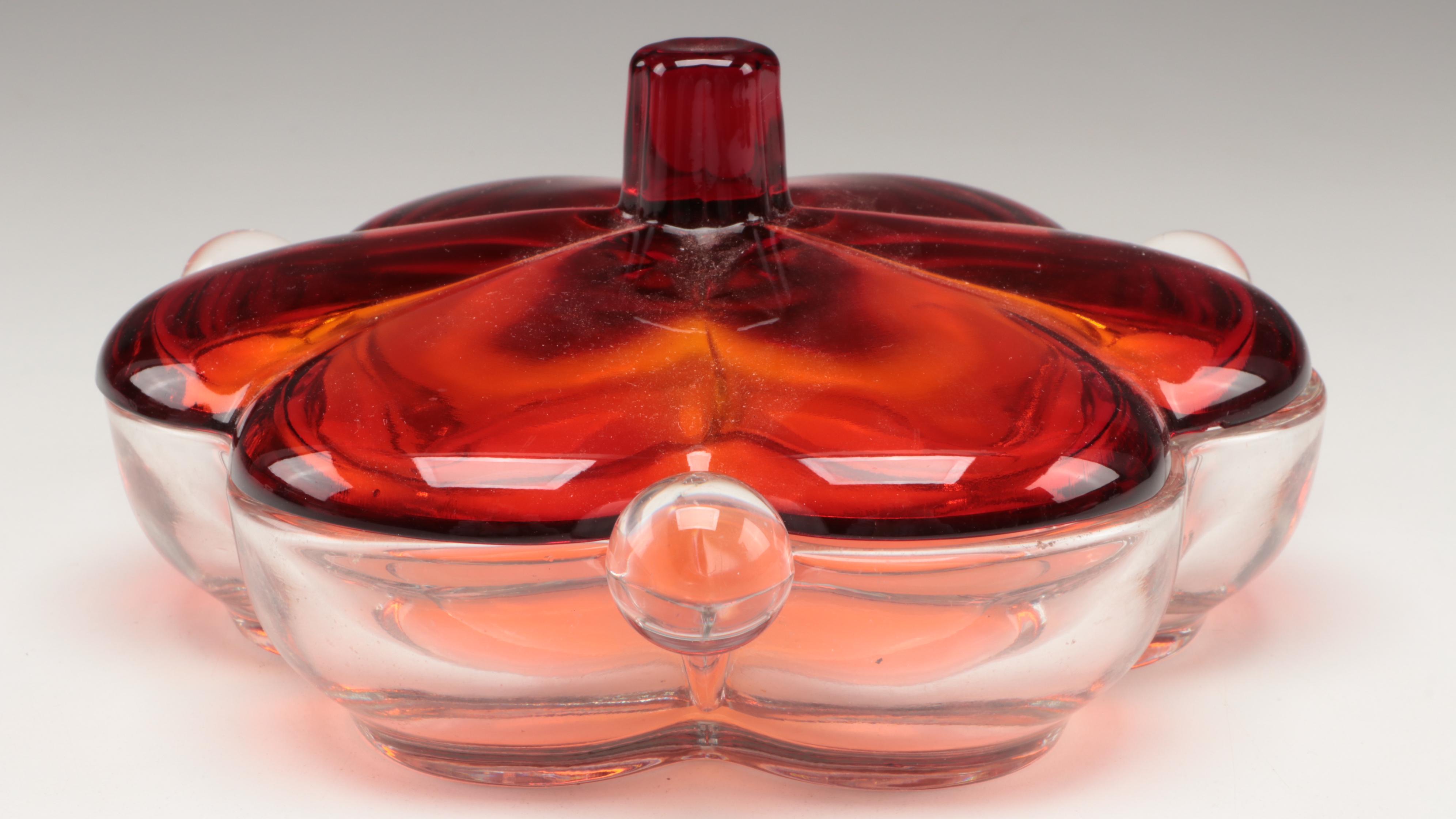 Ruby Cut to Clear Wine Glasses with Other Ruby and Clear Glass Cordials and Dish