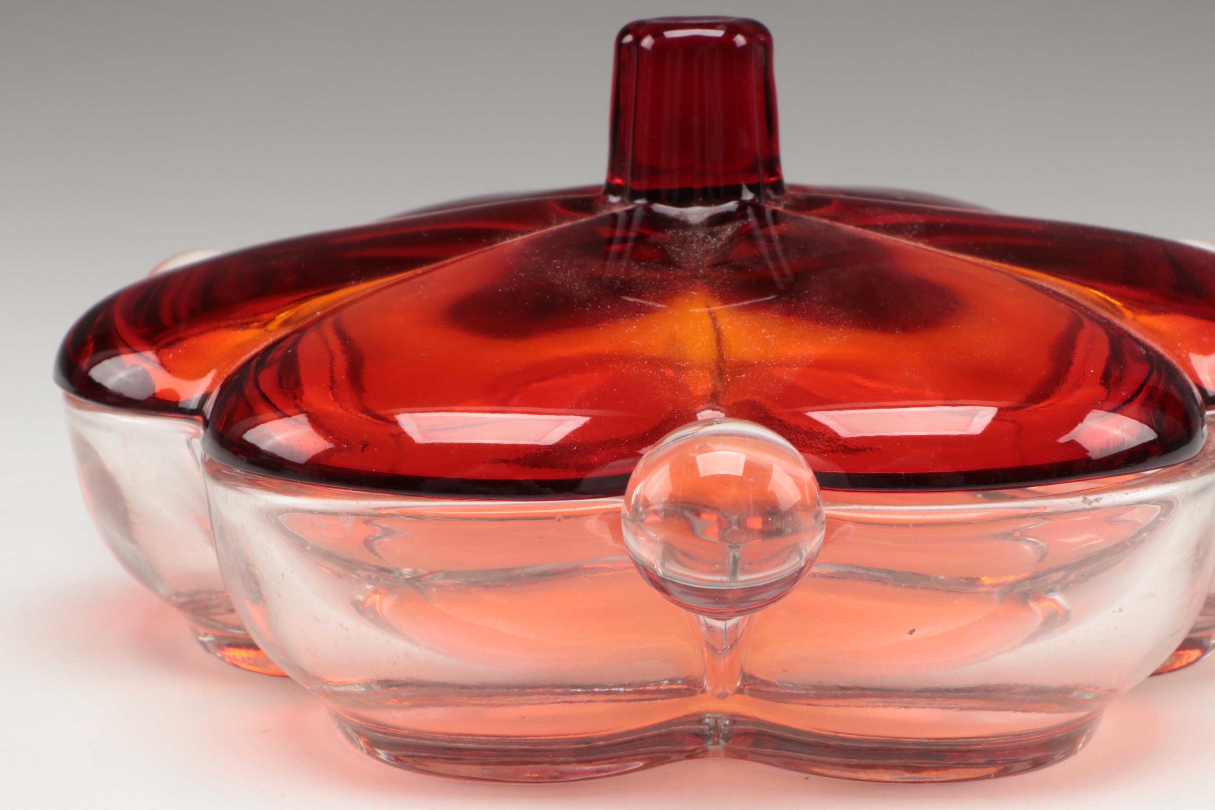 Ruby Cut to Clear Wine Glasses with Other Ruby and Clear Glass Cordials and Dish