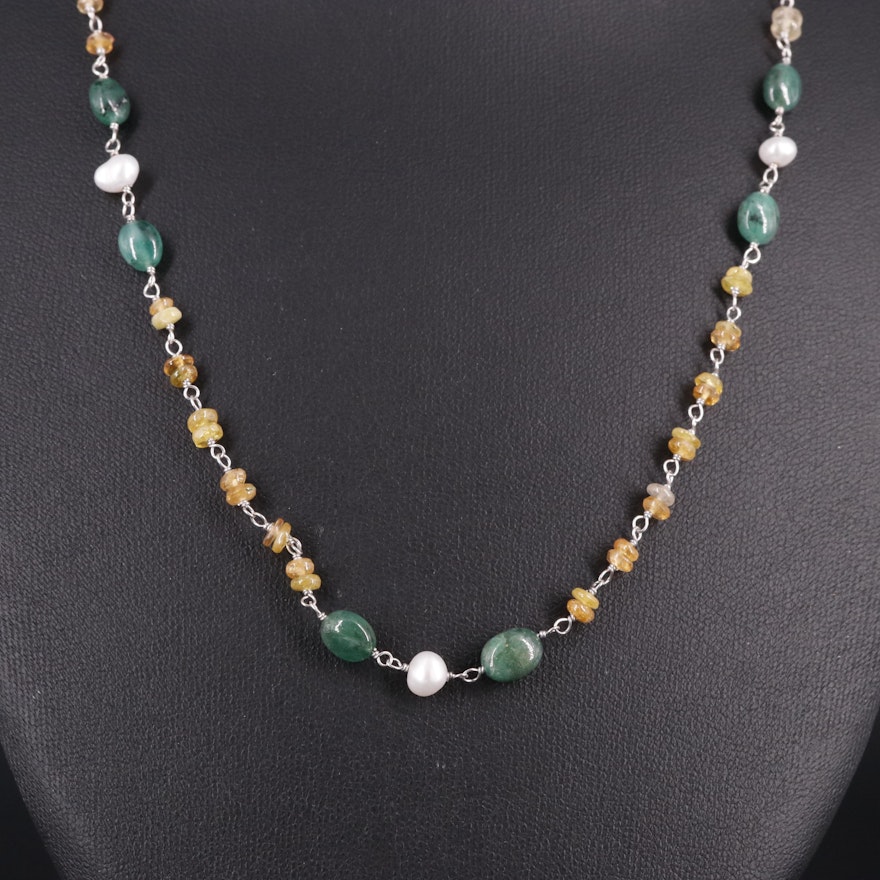 Sterling Silver Beaded Gemstone Necklace