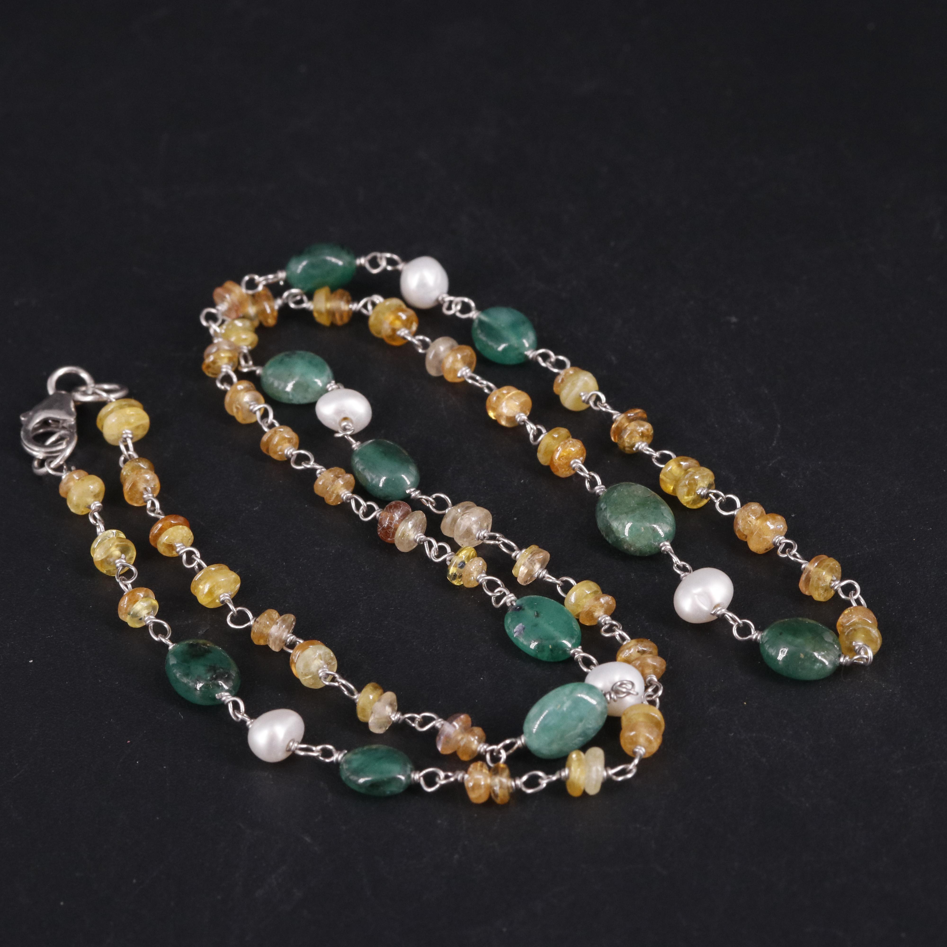 Sterling Silver Beaded Gemstone Necklace