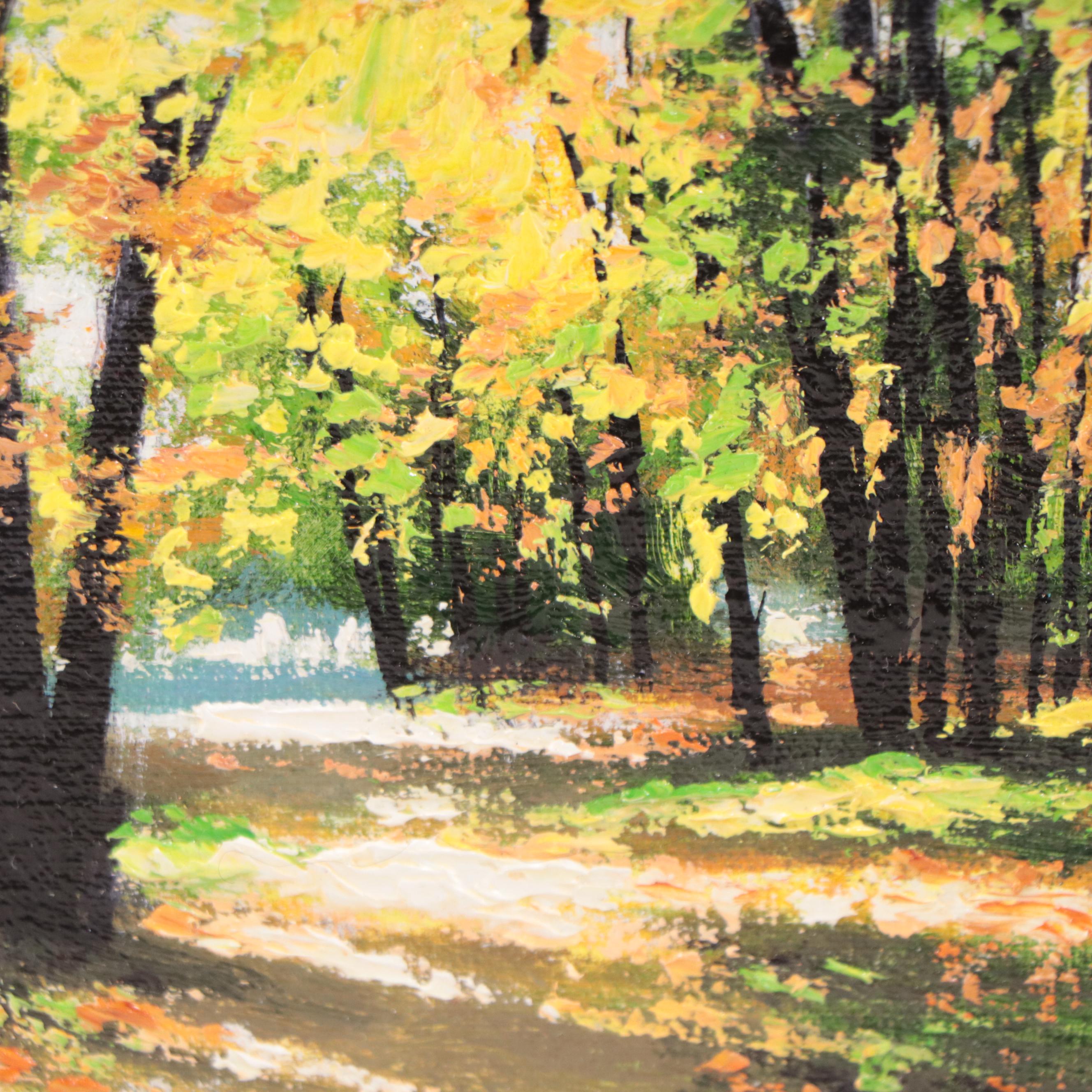 Victor Arseni Landscape Oil Painting of Forest Path, 21st Century