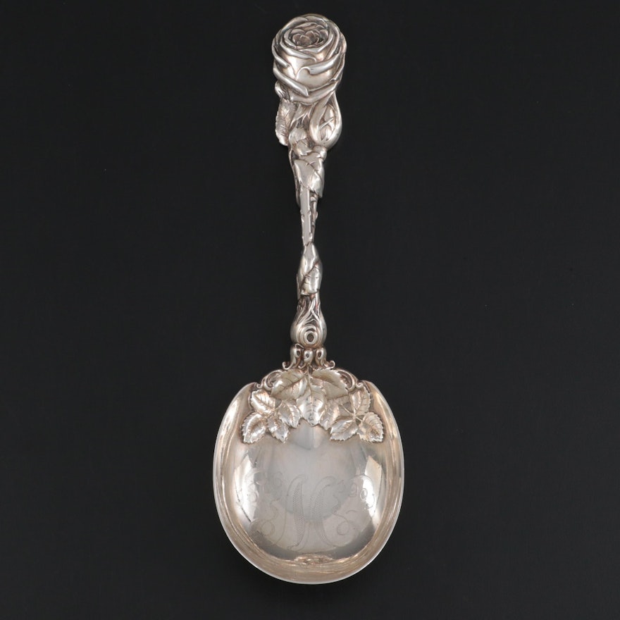 Whiting Mfg. Co. Rose Tip Sterling Silver Serving Spoon, Late 19th C.