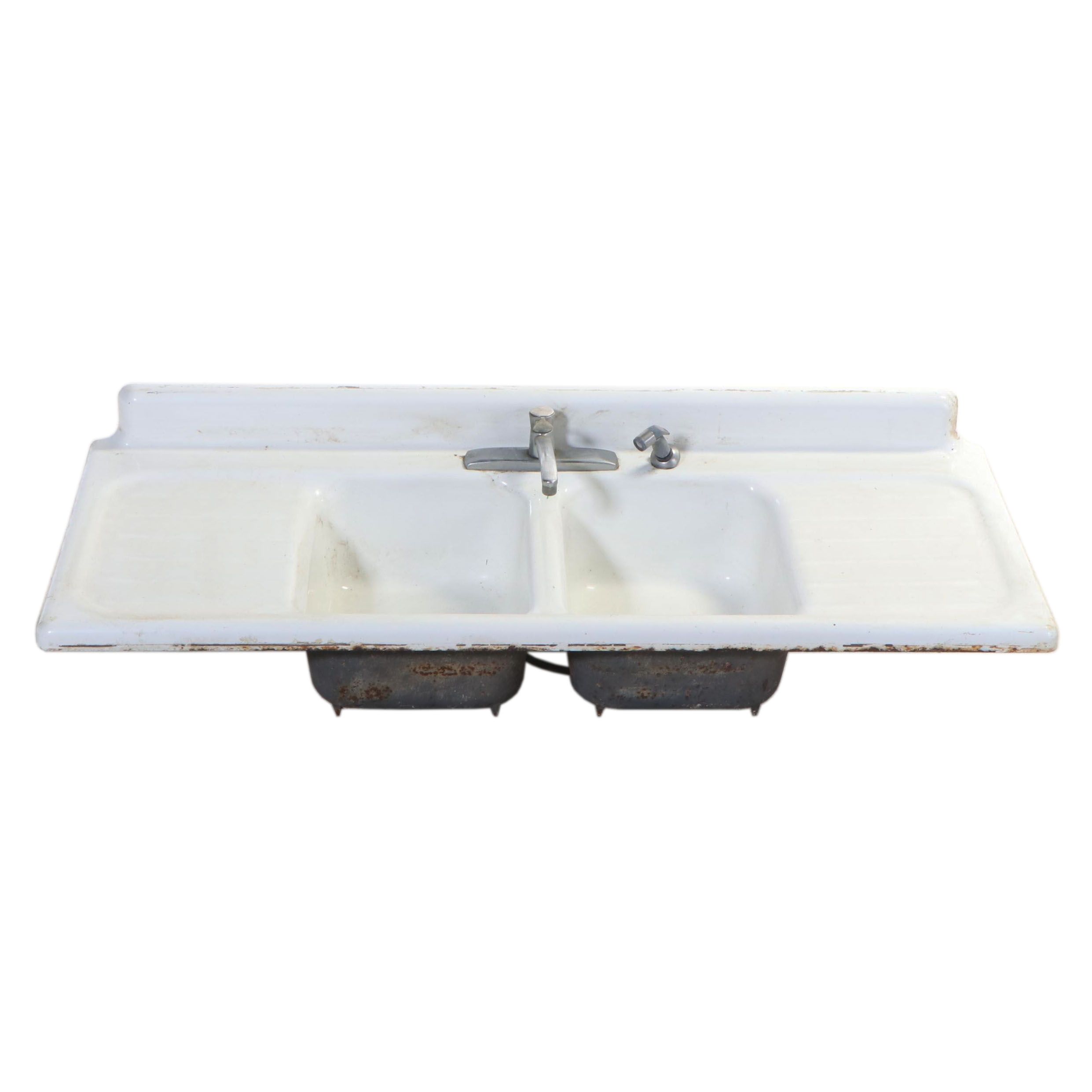 Enameled Cast Iron Double-Well Sink, Mid-20th Century