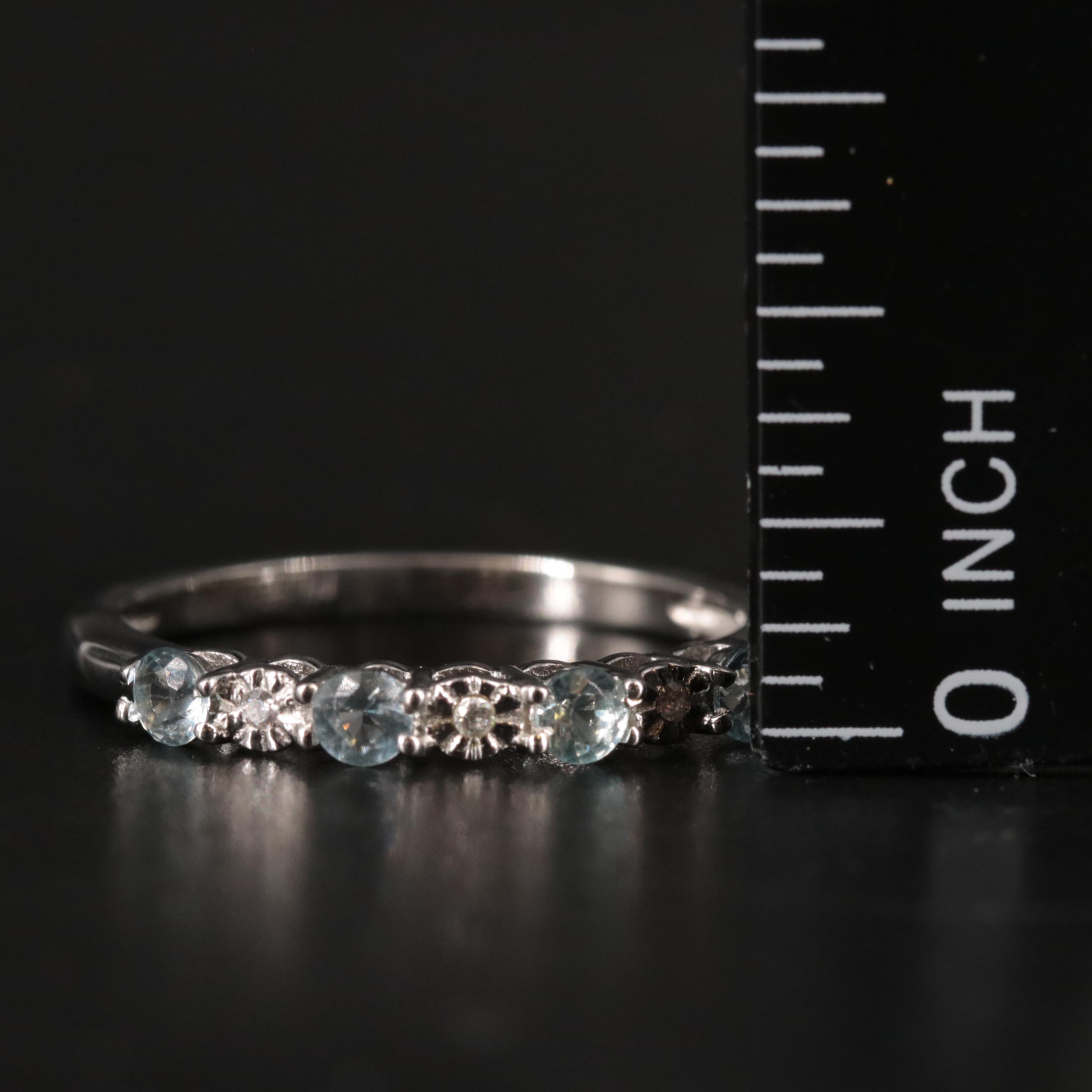 Sterling Silver Aquamarine and Cubic Zirconia Ring