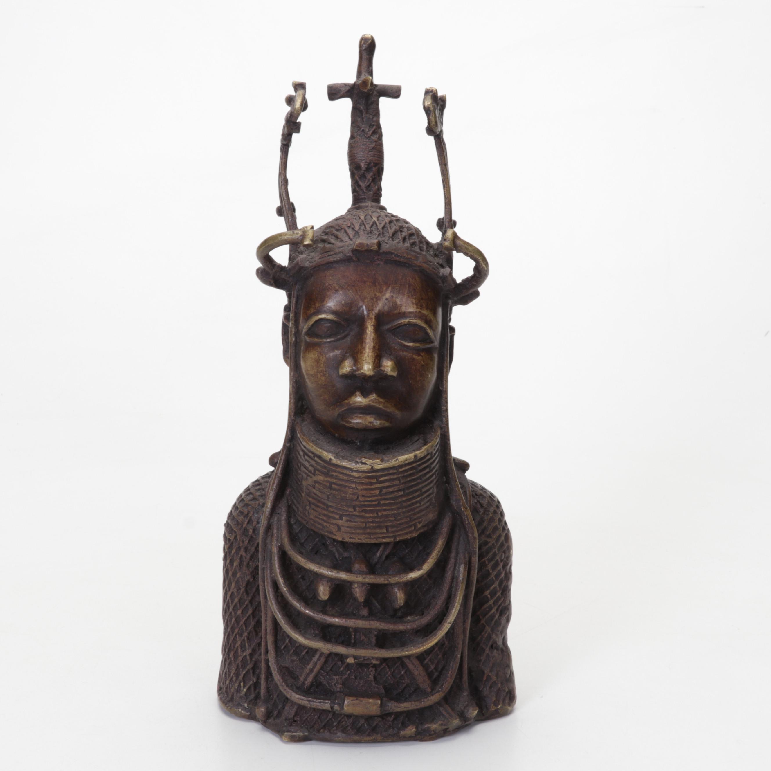 Benin Bronze OBA Memorial Head Sculpture