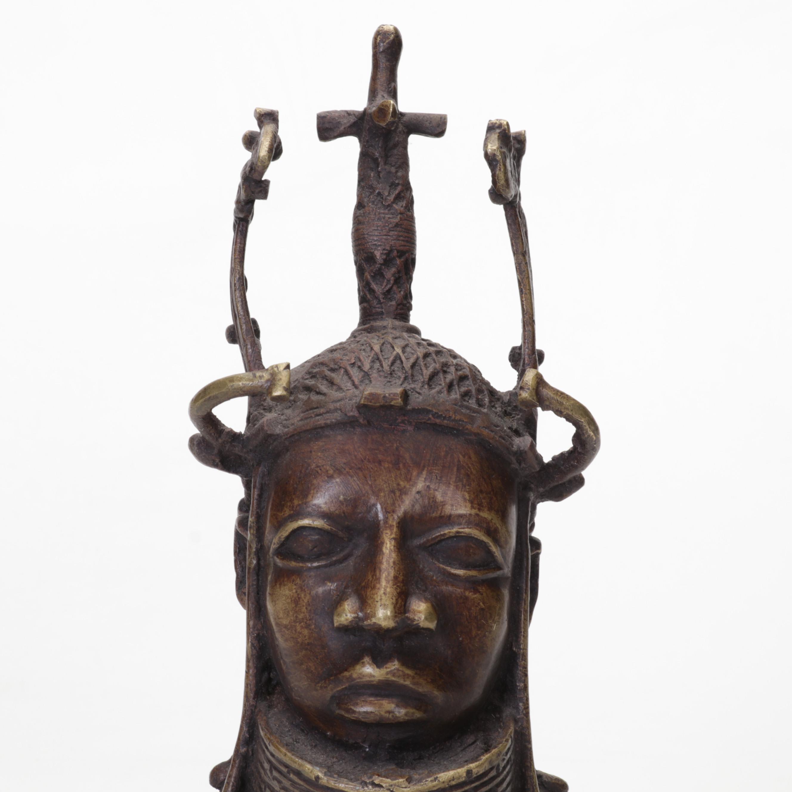 Benin Bronze OBA Memorial Head Sculpture