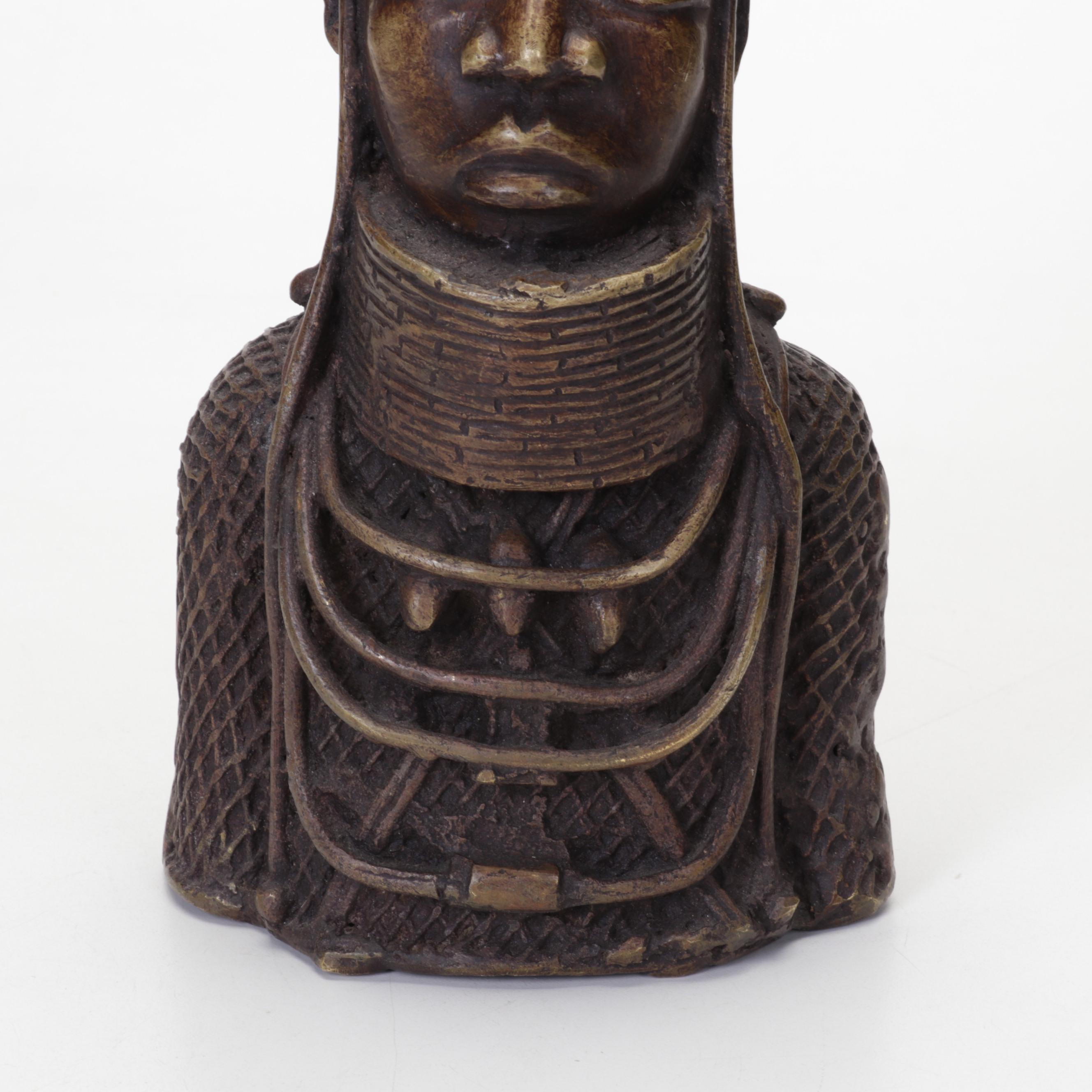 Benin Bronze OBA Memorial Head Sculpture