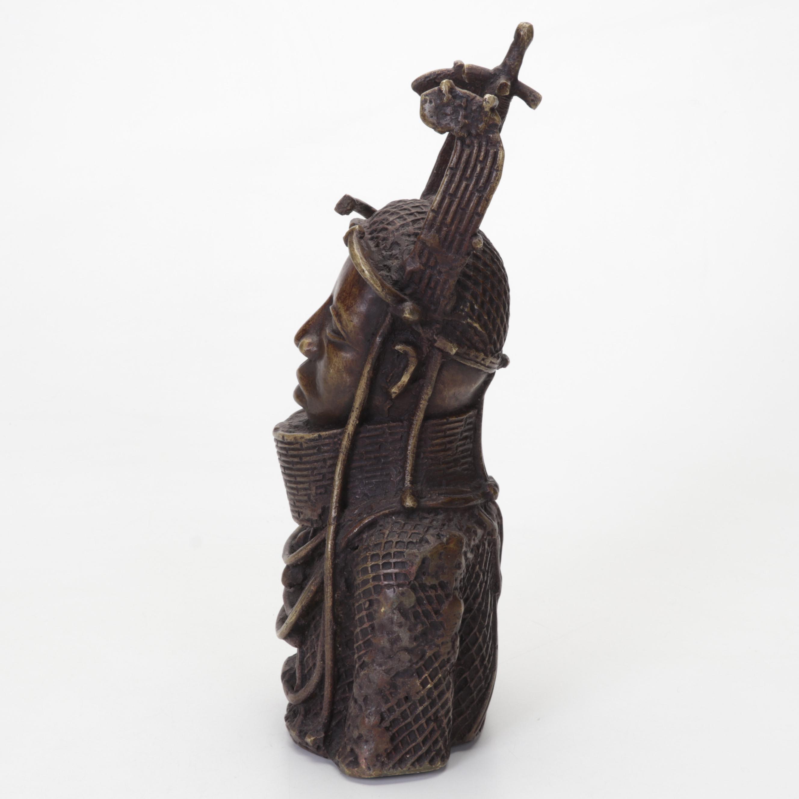 Benin Bronze OBA Memorial Head Sculpture