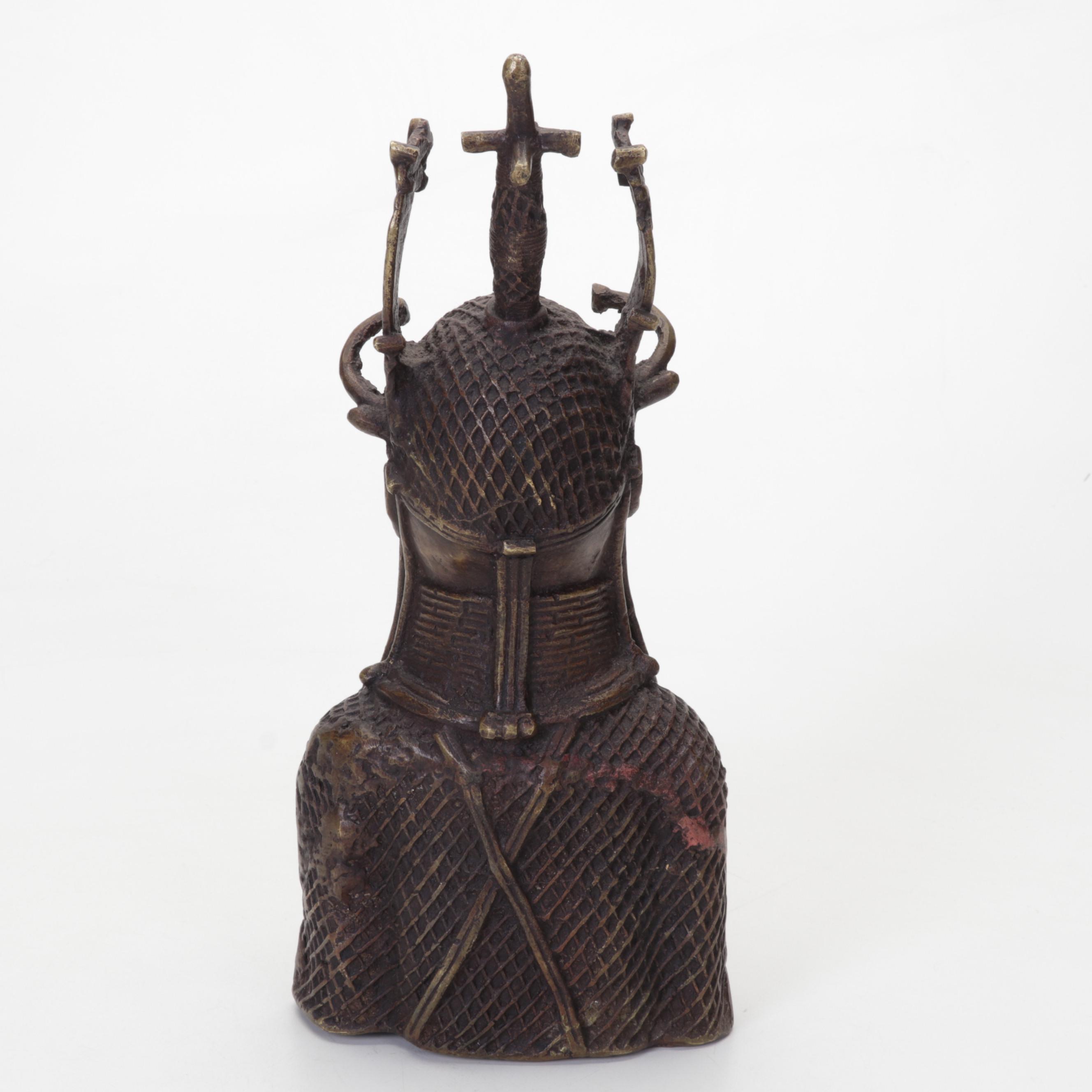 Benin Bronze OBA Memorial Head Sculpture