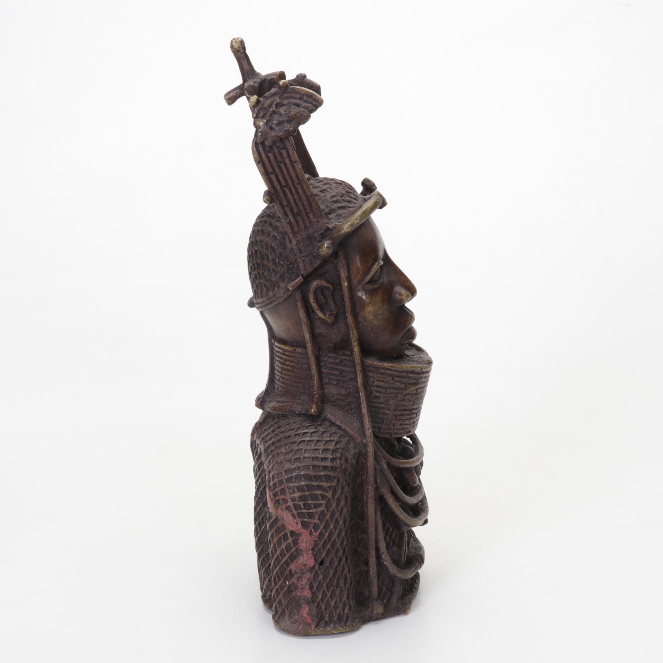 Benin Bronze OBA Memorial Head Sculpture
