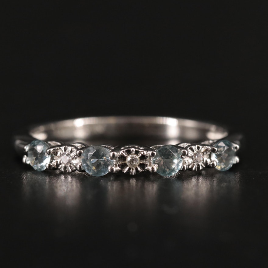 Sterling Silver Aquamarine and Cubic Zirconia Ring