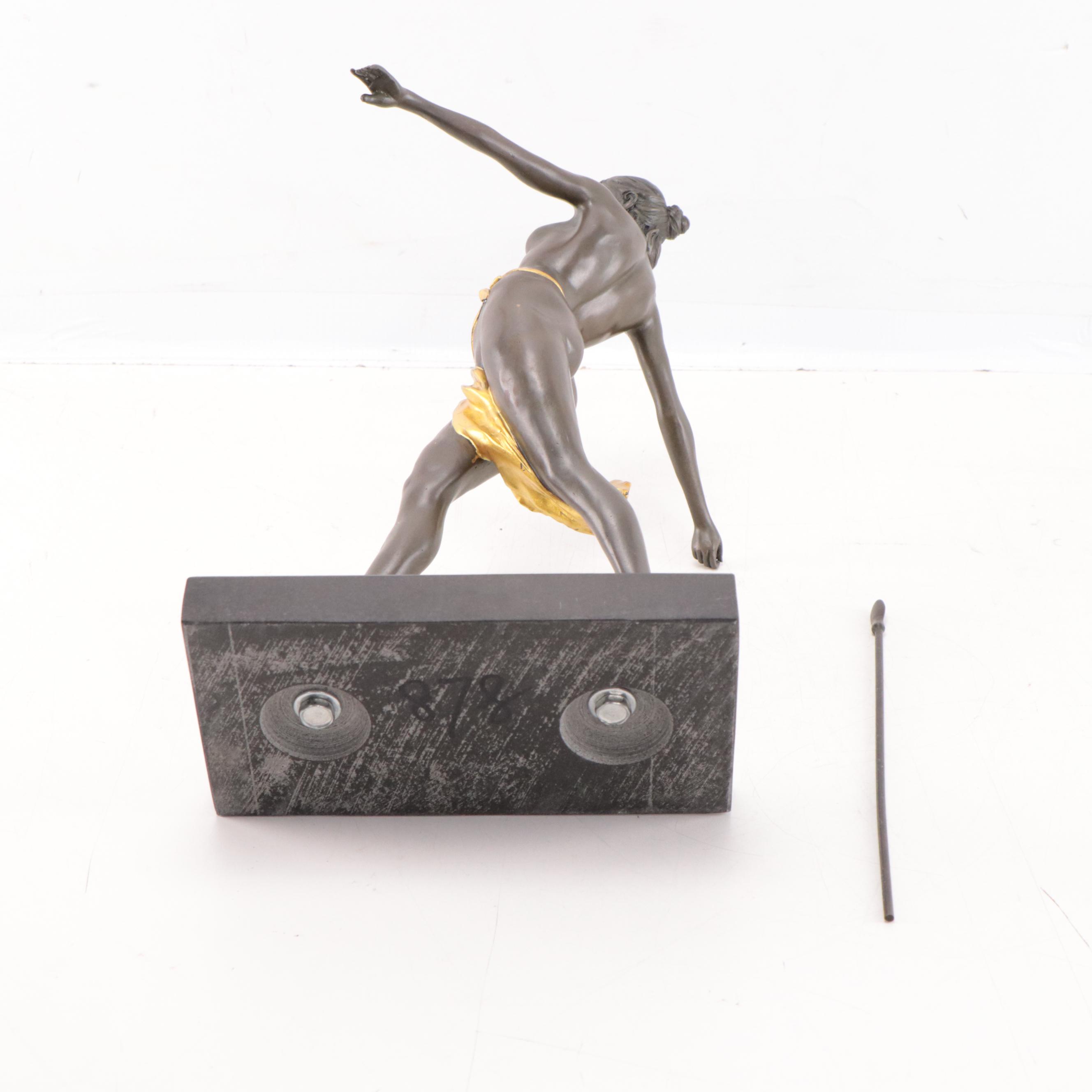 Art Nouveau Style Bronze Sculpture of Woman Throwing Spear