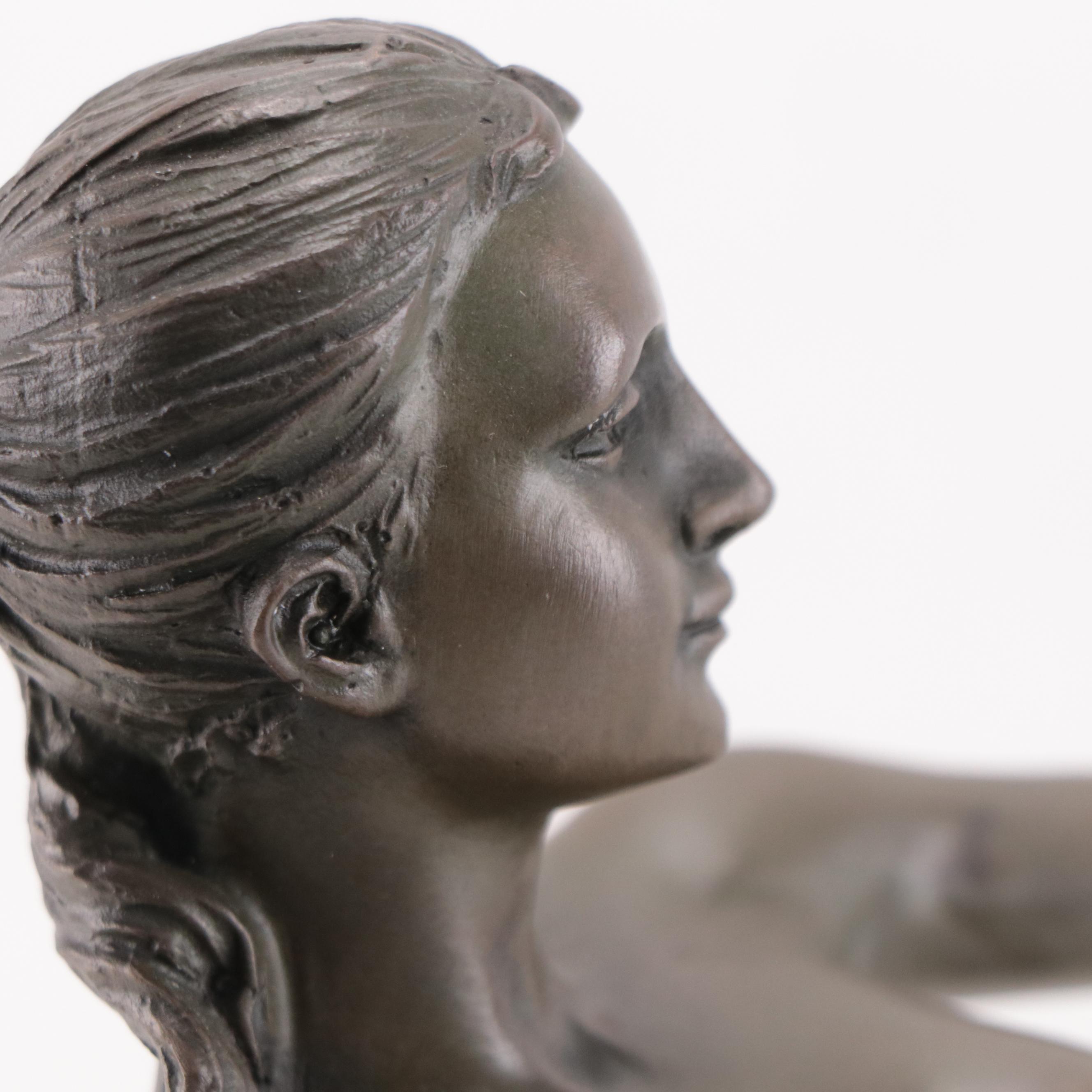 Art Nouveau Style Bronze Sculpture of Woman Throwing Spear