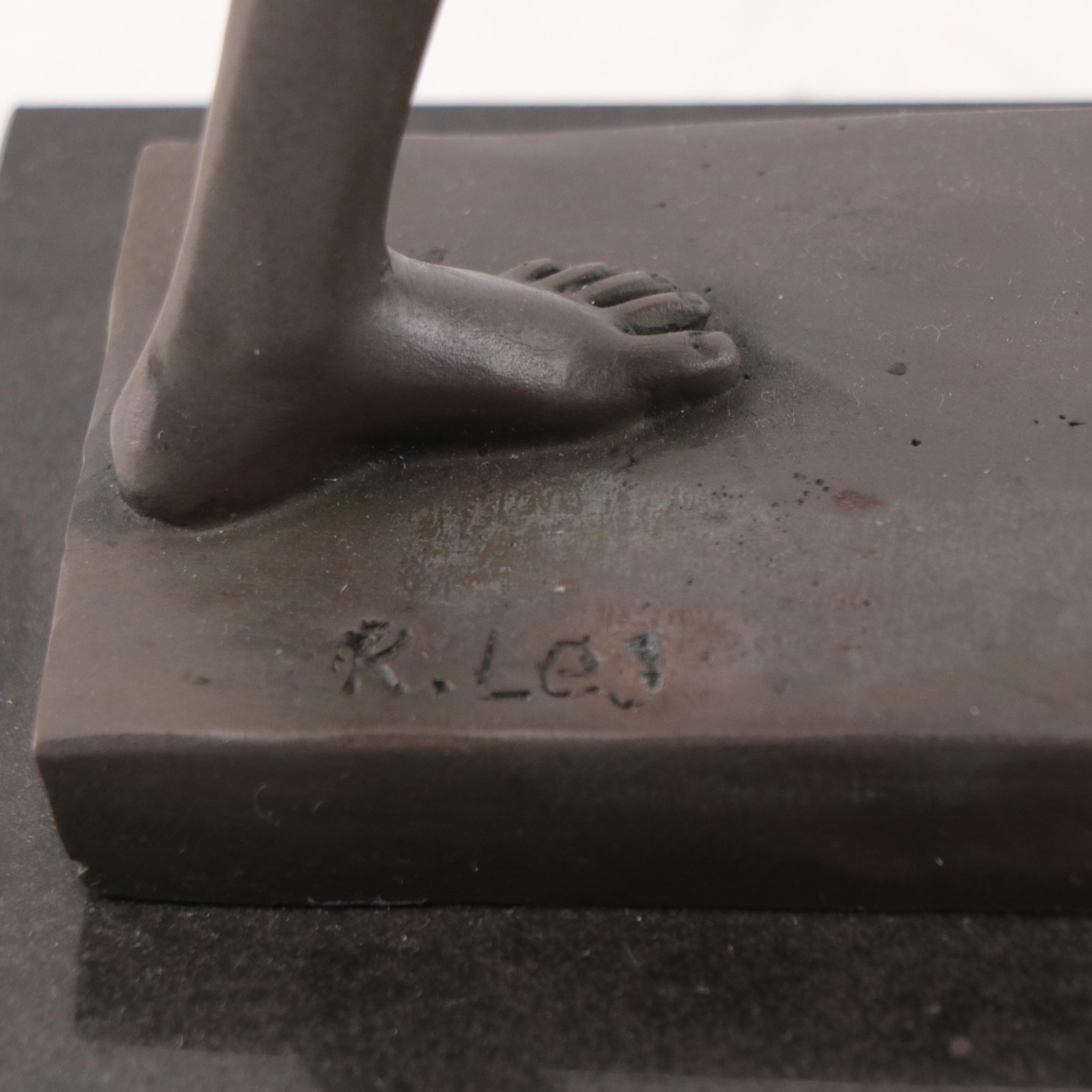 Art Nouveau Style Bronze Sculpture of Woman Throwing Spear