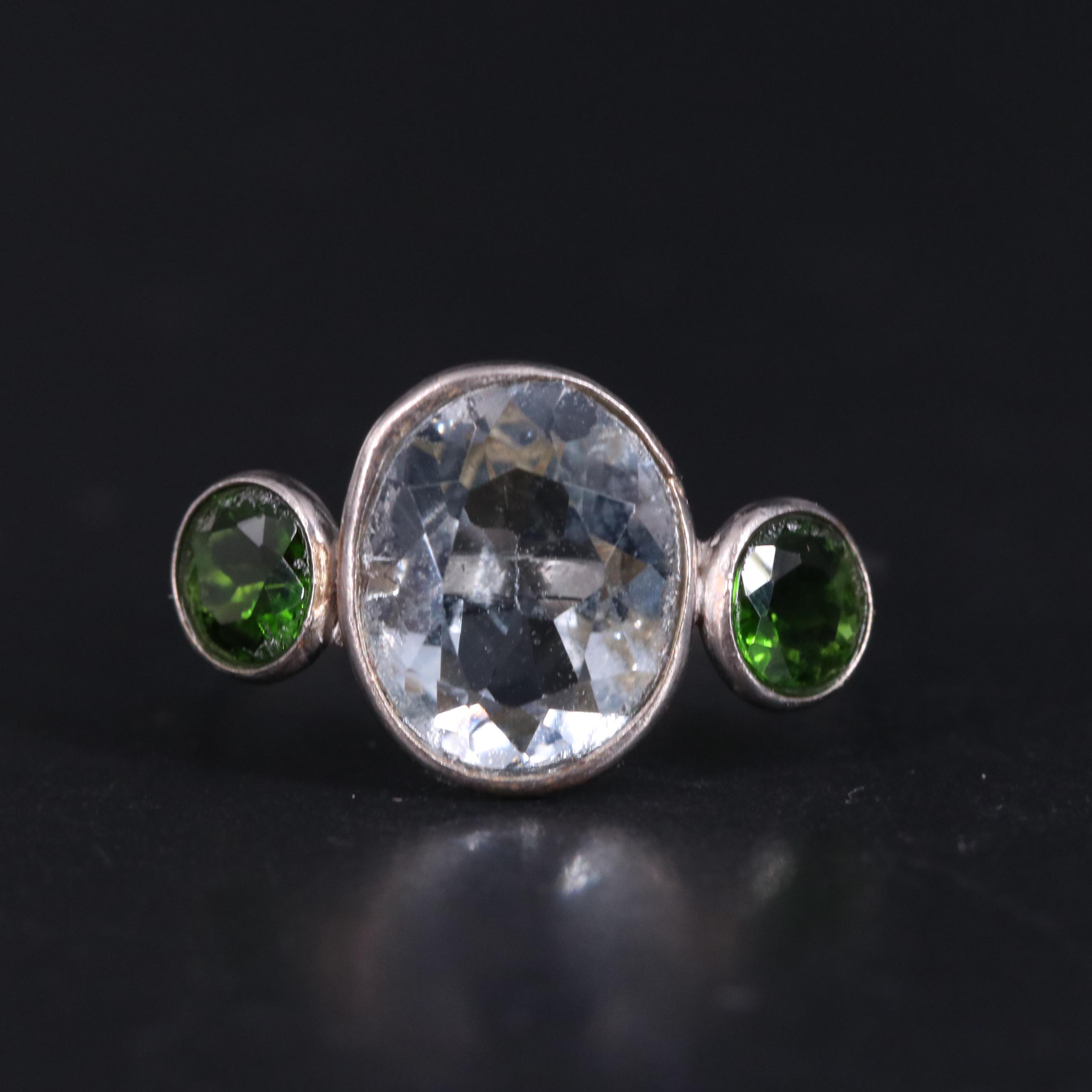 14K Aquamarine and Diopside Ring