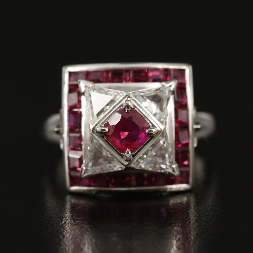 Platinum Ruby and 1.00 CTW Diamond Ring