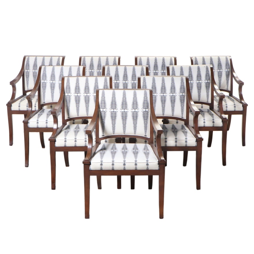 Set of Ten Neoclassical Style Klismos Armchairs in Custom Upholstery