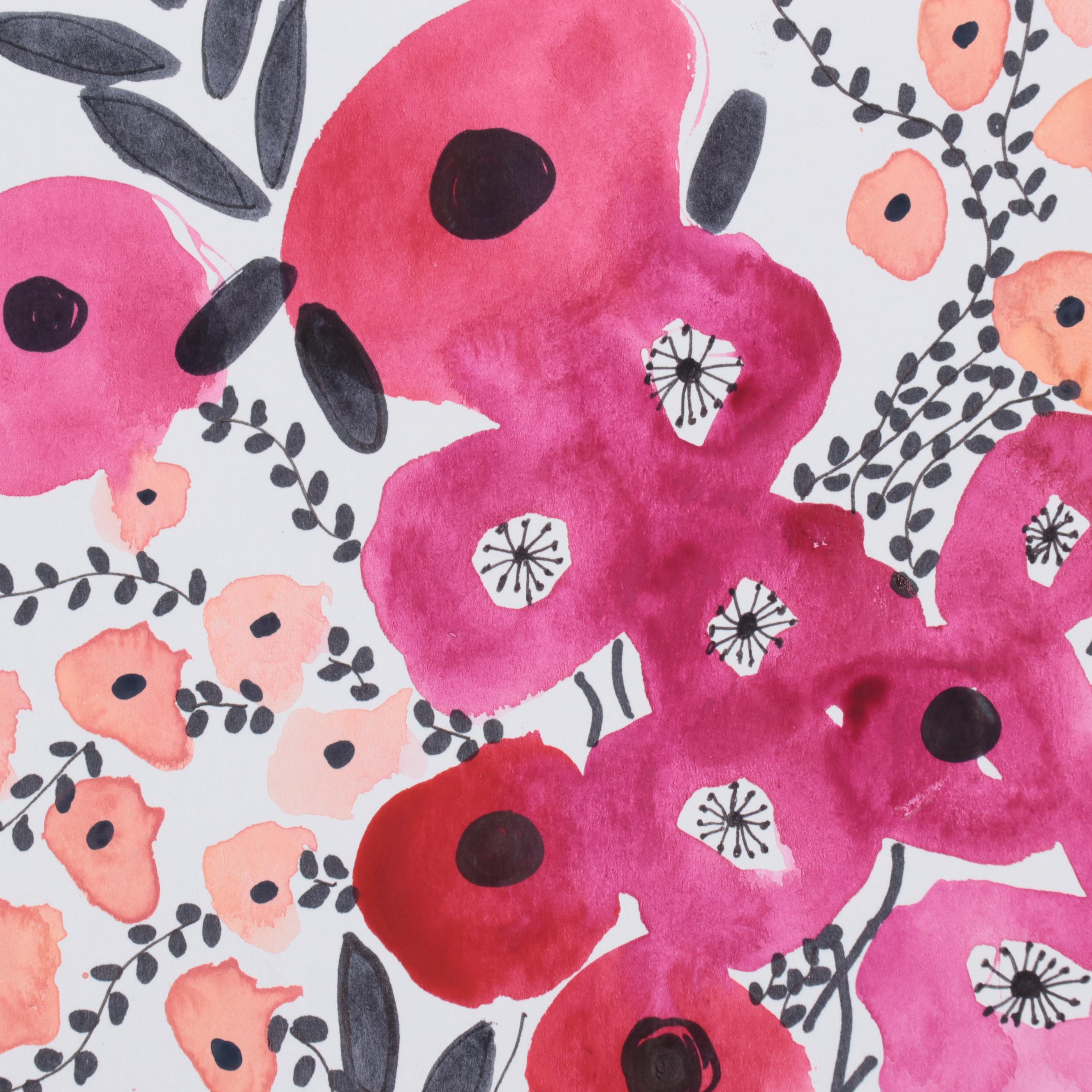 Kait Roberts Floral Mixed Media Drawings, 2020