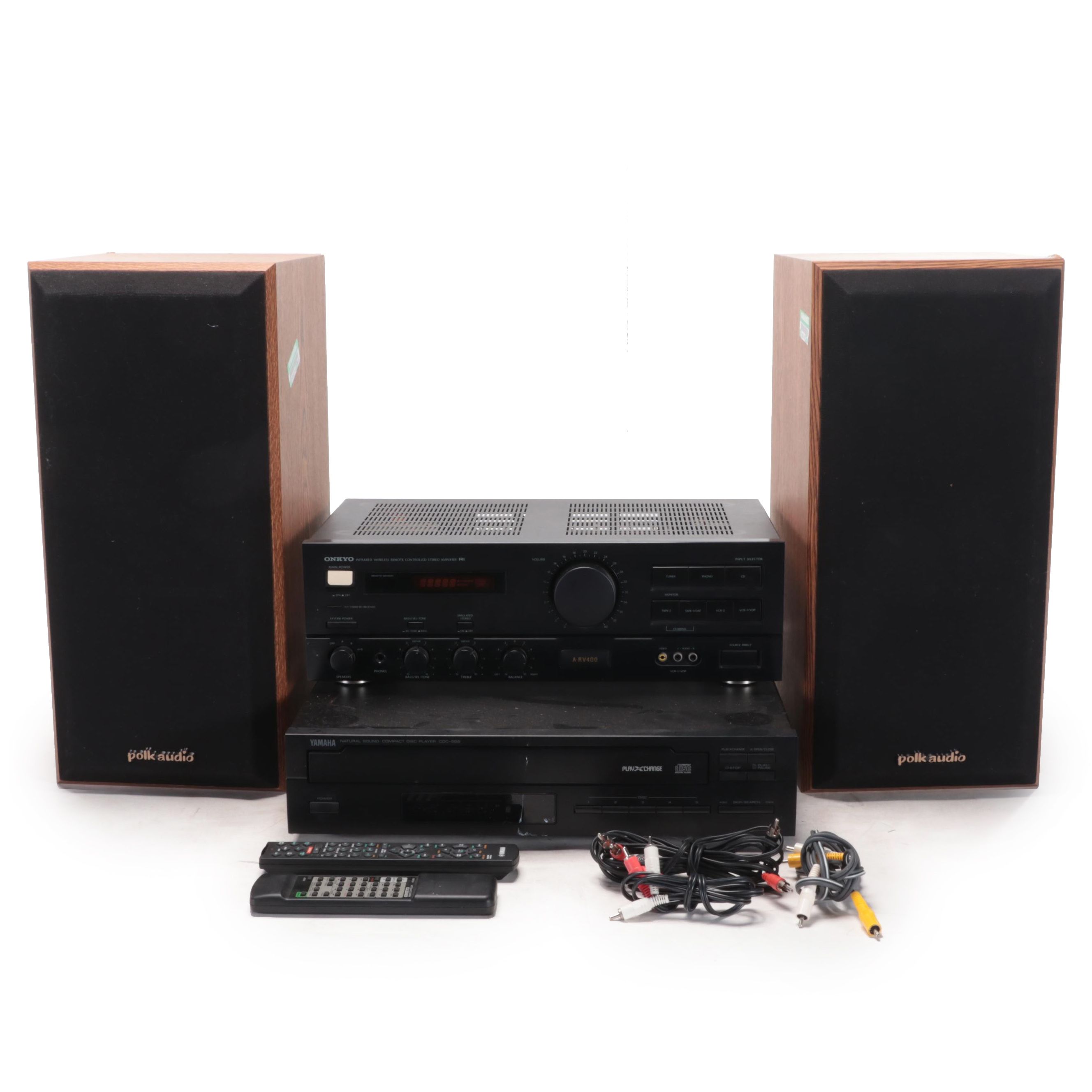 Onkyo A-RV400 Amplifier with Yamaha CD Player and Polk Audio Speakers