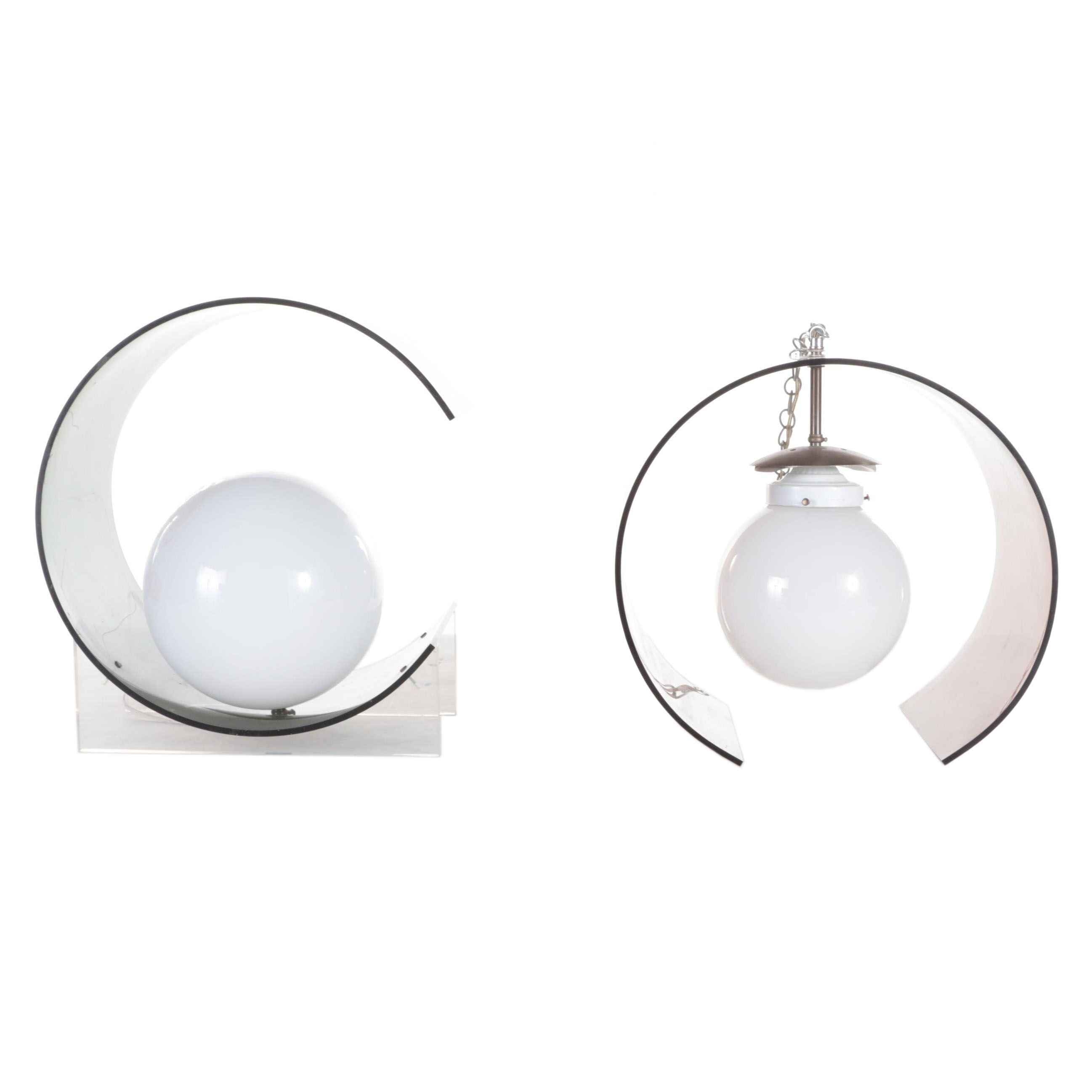 Smoked Acrylic Swag Lamp with Coordinating Smoked and Clear Acrylic Table Lamp