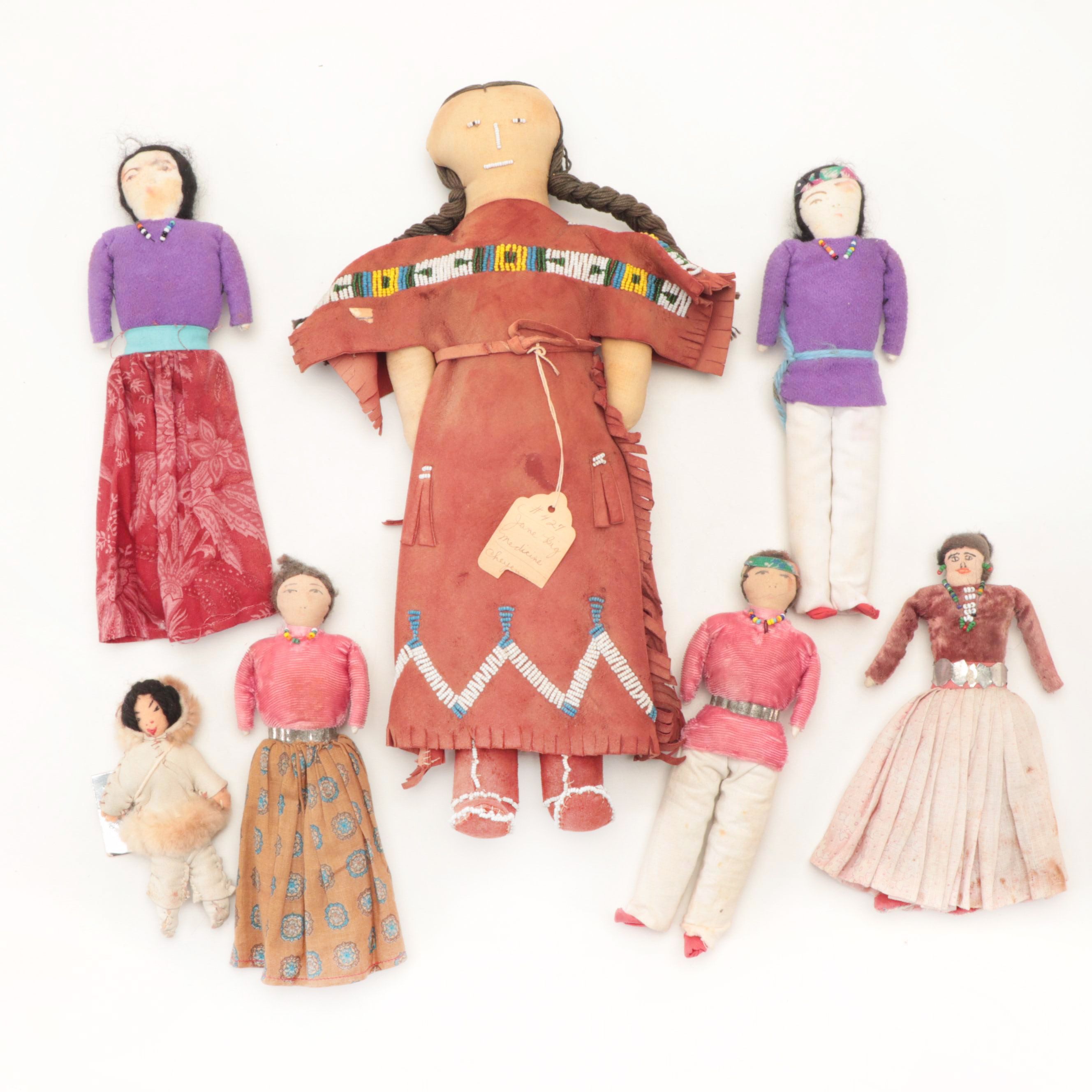 Alaska Native Arts and Crafts Doll and Navajo Velvet and Cloth Folk Art Dolls