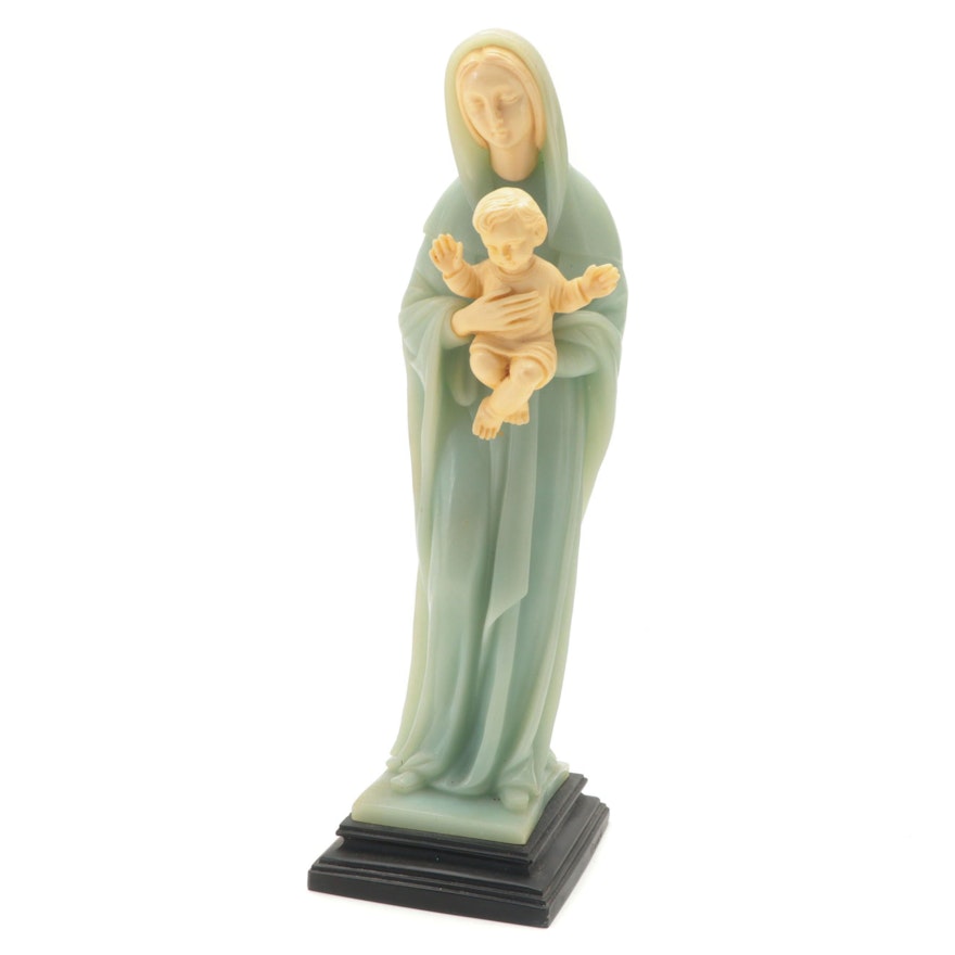 G. Ruggeri Italian Cast Resin Sculpture of Madonna and Child