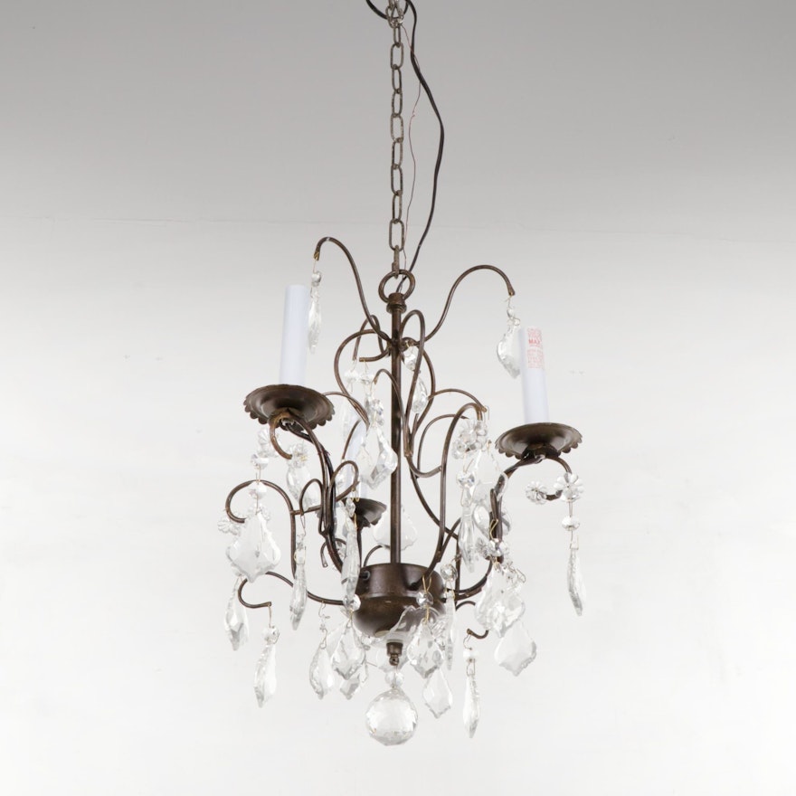 Three-Light Chandelier with Crystal Drops, Late 20th Century