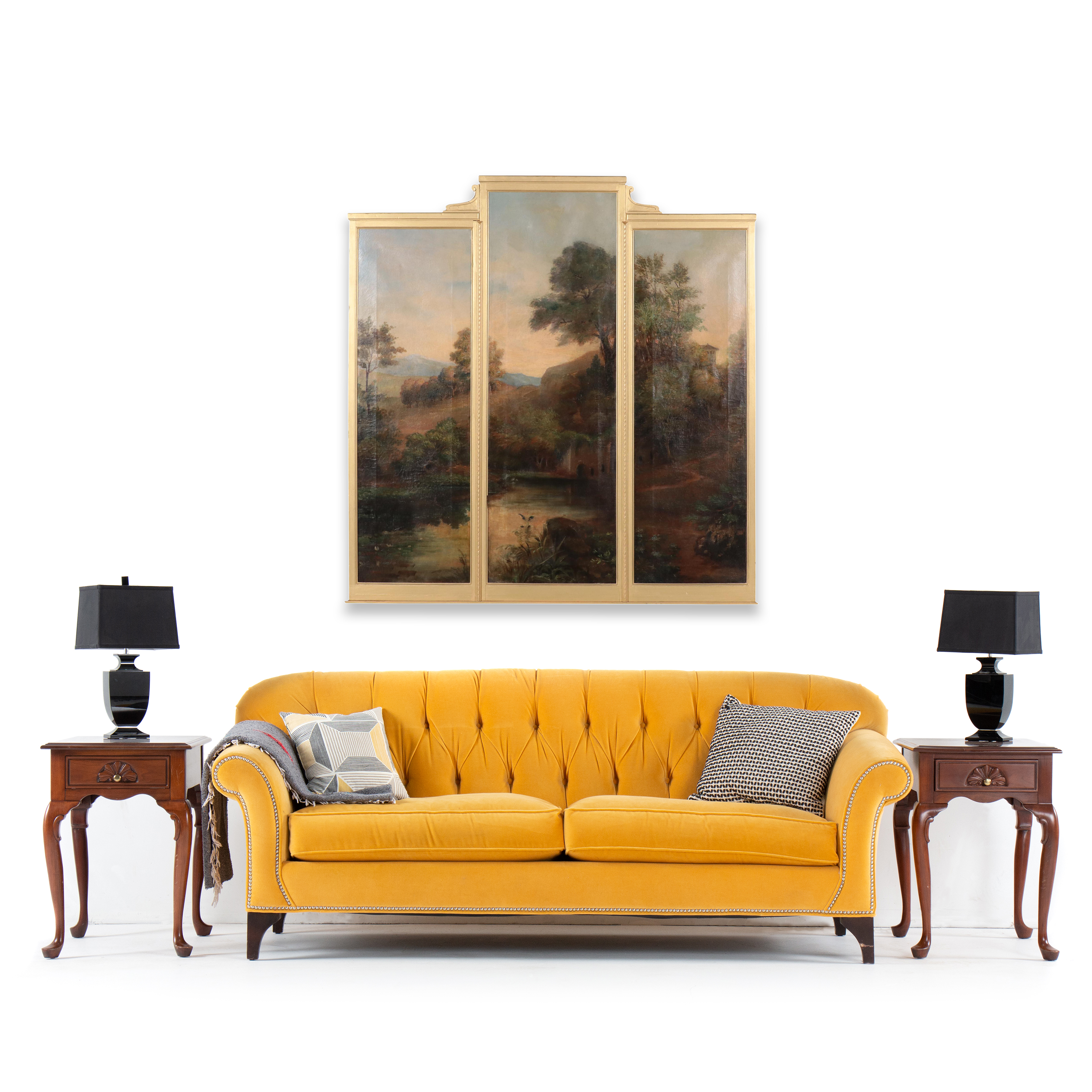 Triptych Large-Scale Forest Landscape Oil Painting, Early 20th Century