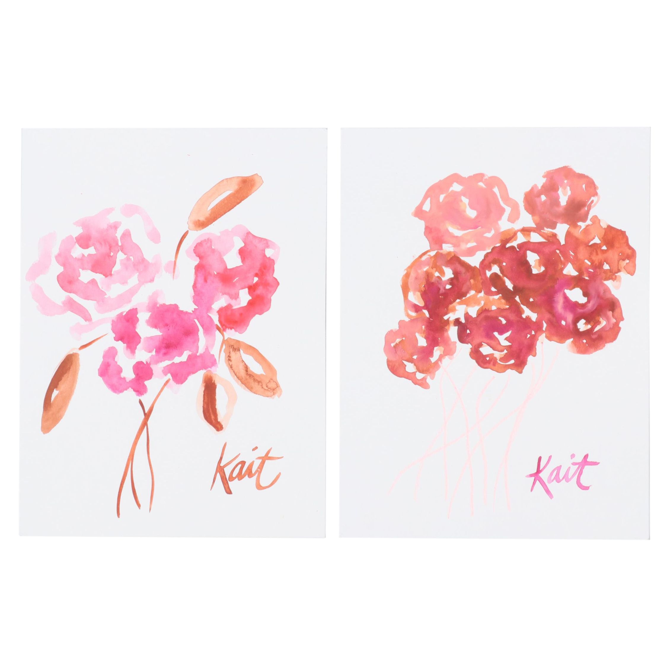 Kait Roberts Floral Mixed Media Drawings, 2020