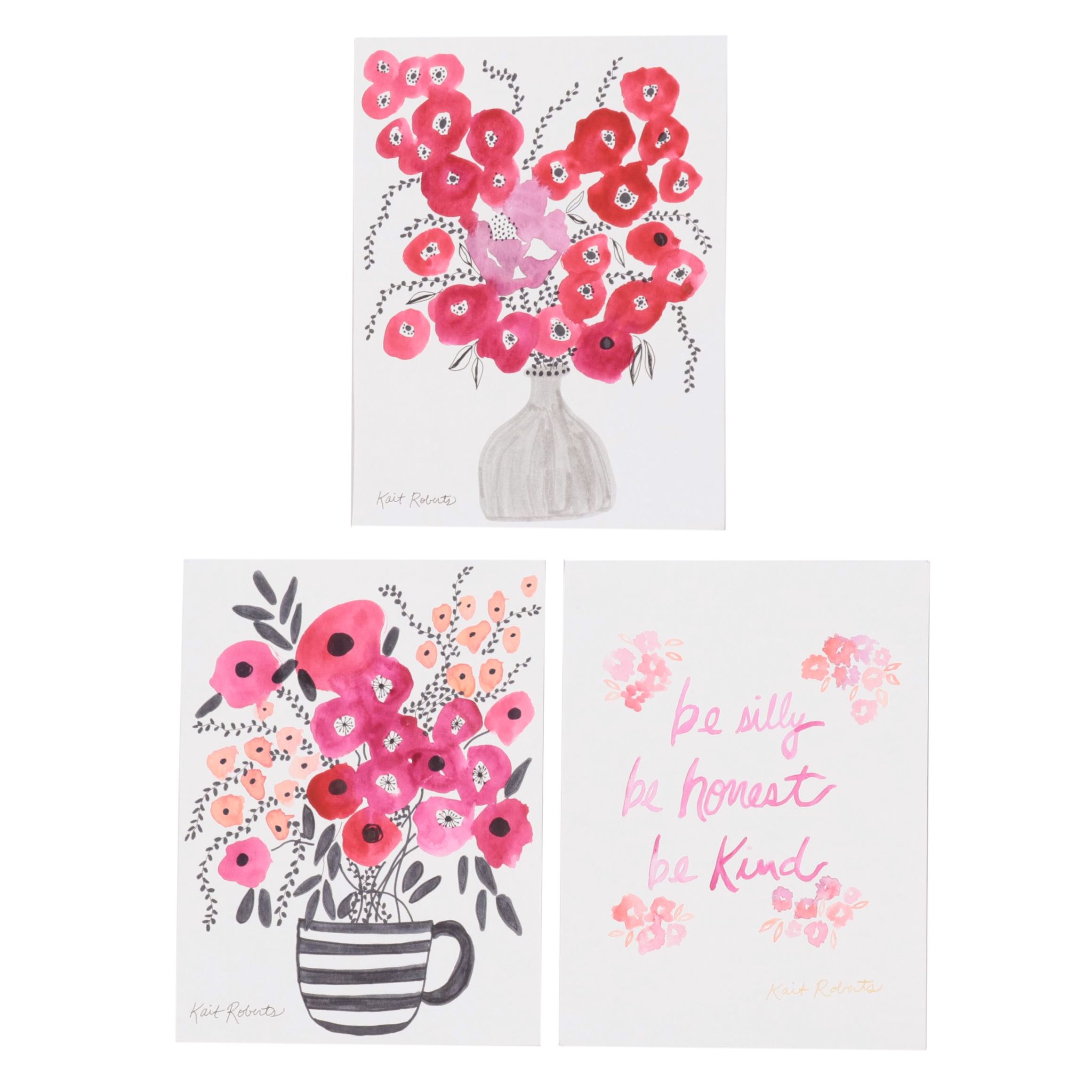 Kait Roberts Floral Mixed Media Drawings, 2020