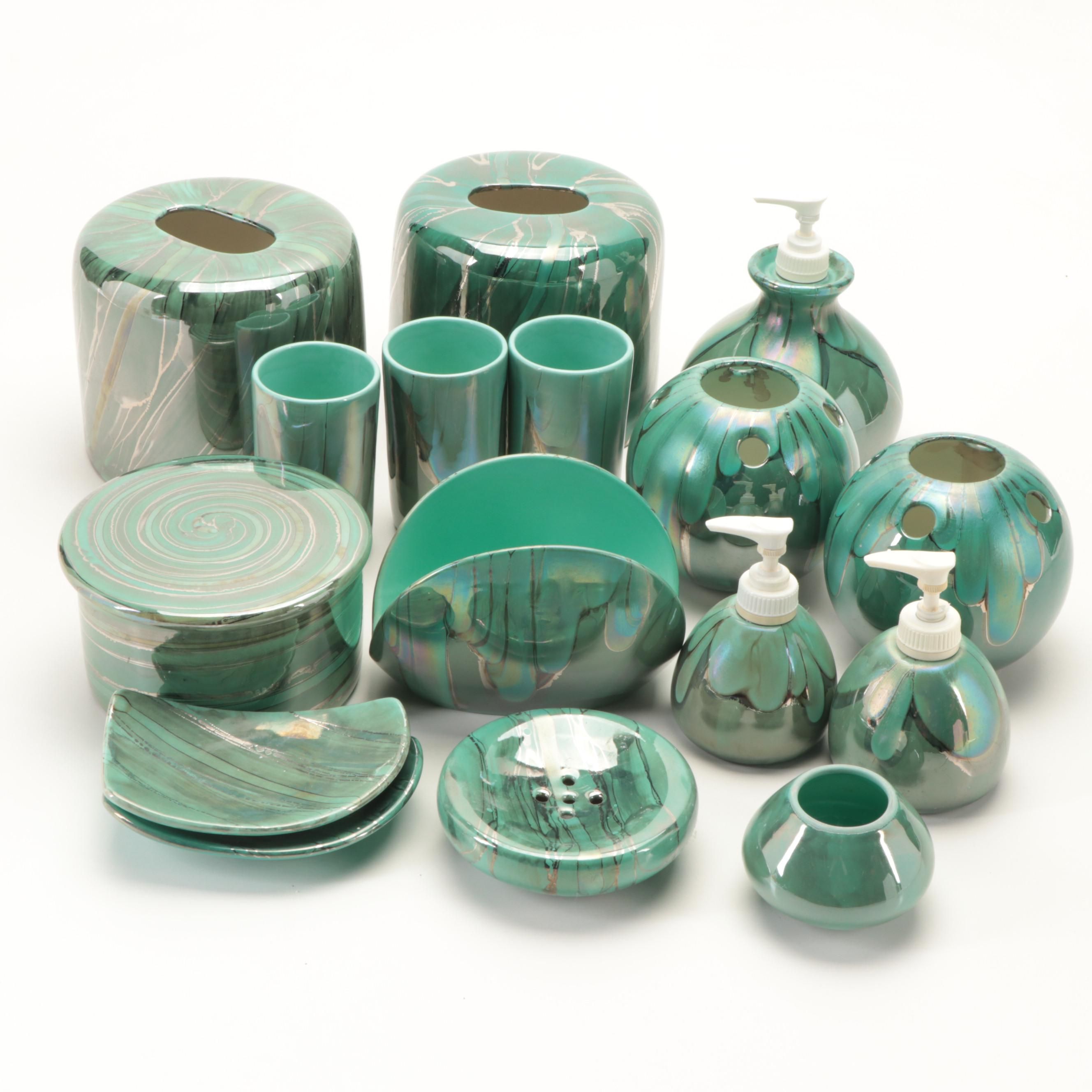 Iridescent Green Ceramic Bathroom Accessories