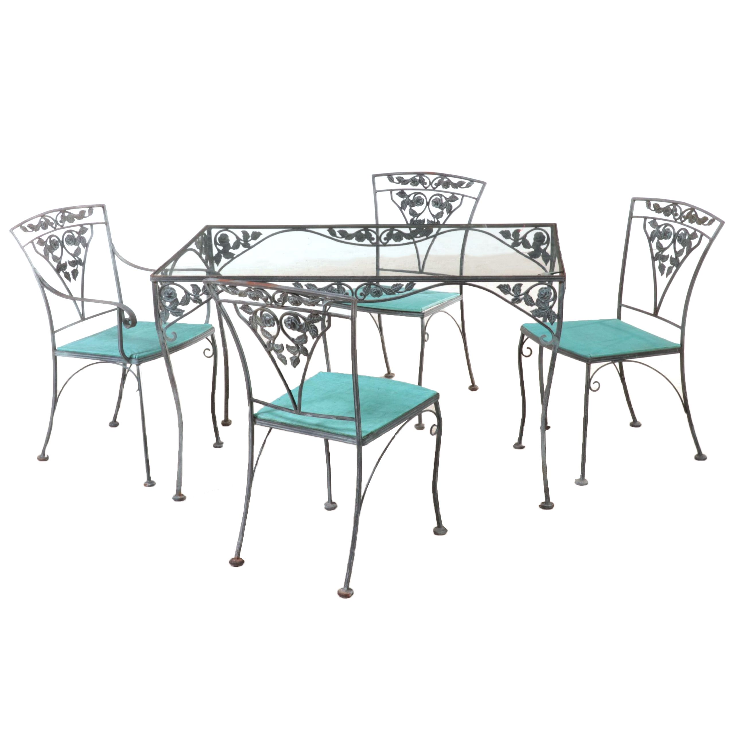 Cast Iron Patio Dining Set with Glass, Vintage