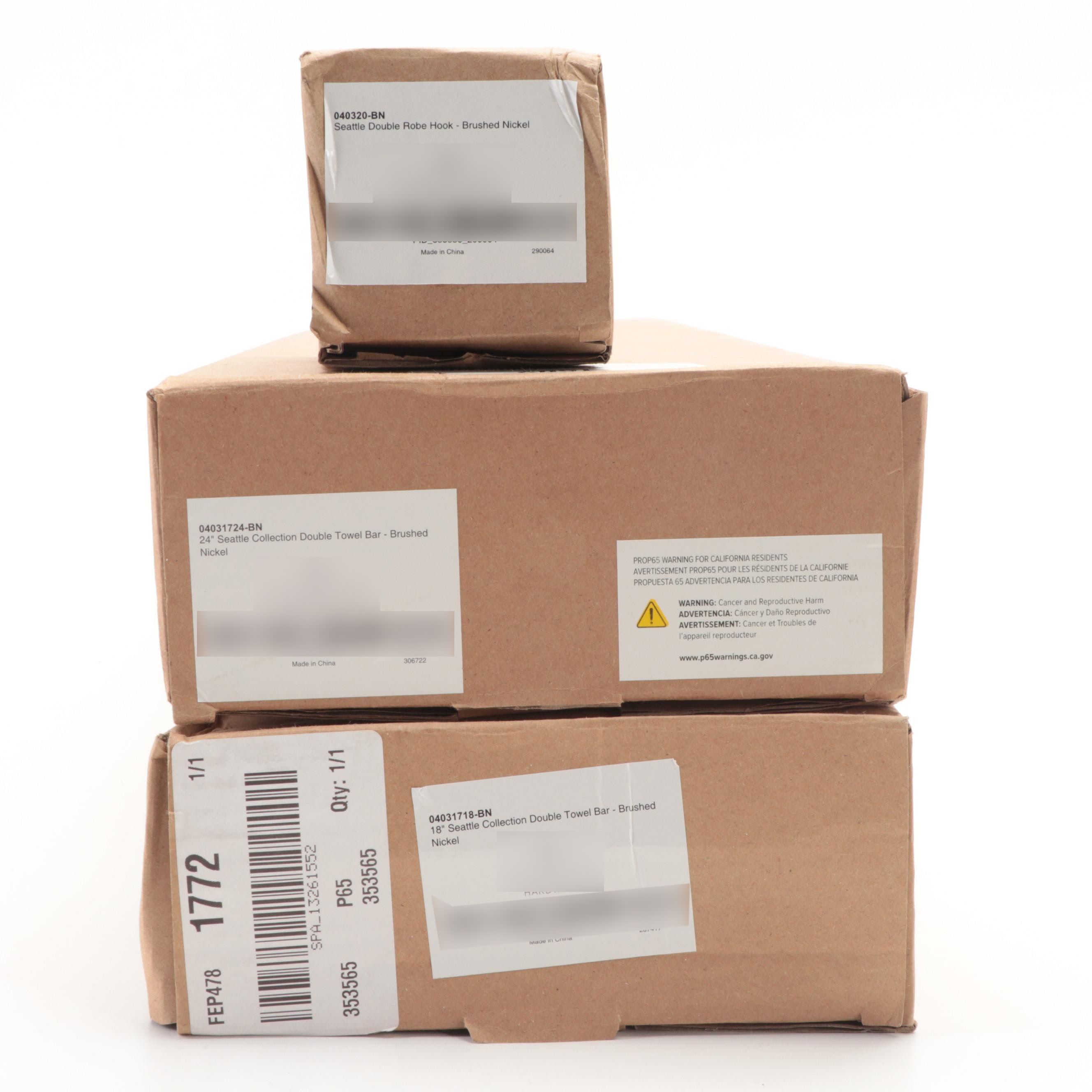 Brushed Nickel Double Towel Bars and Robe Hook