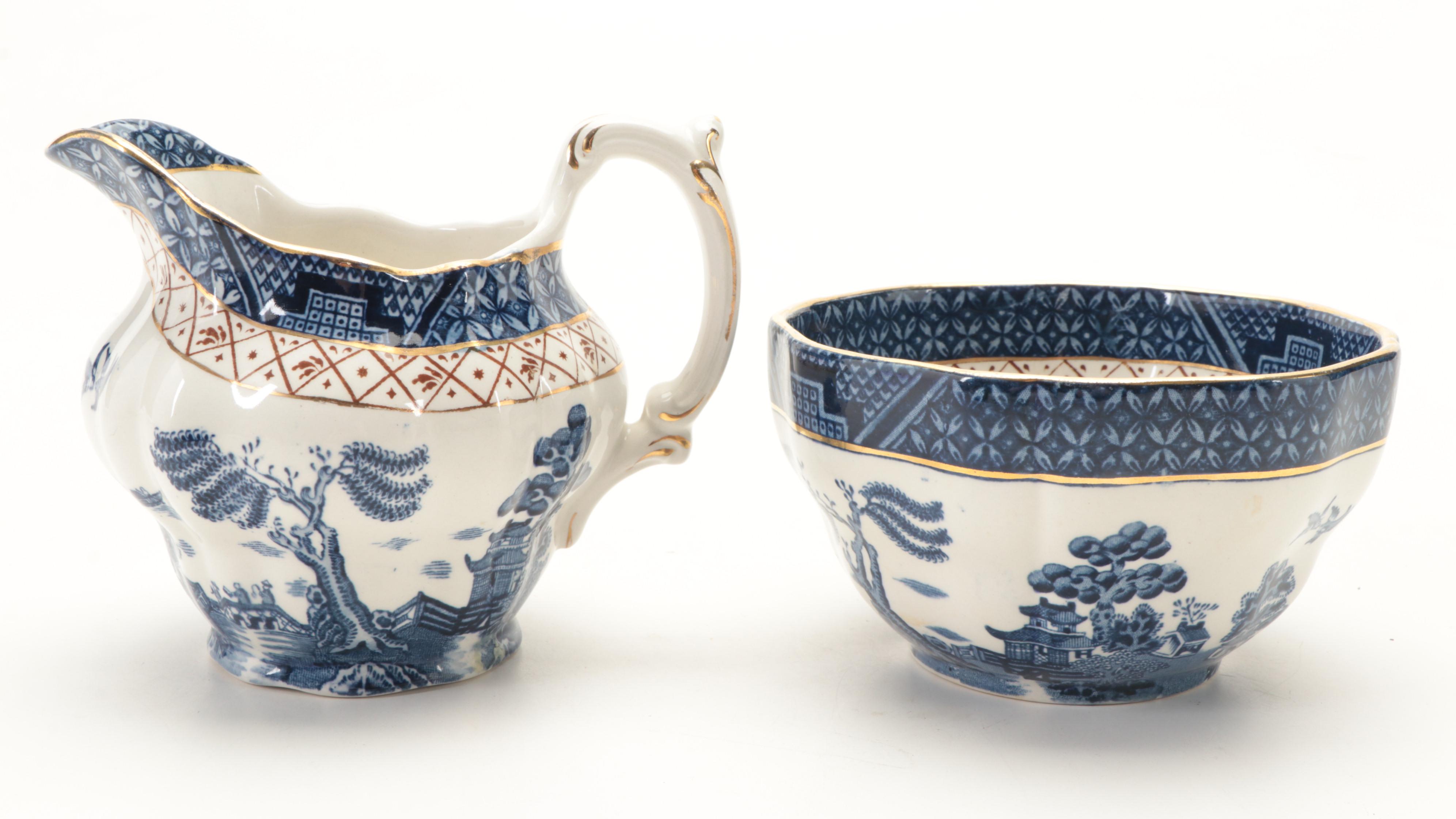 Booths "Real Old Willow" Ceramic Teacups, Saucers, and More, Mid to Late 20th C.