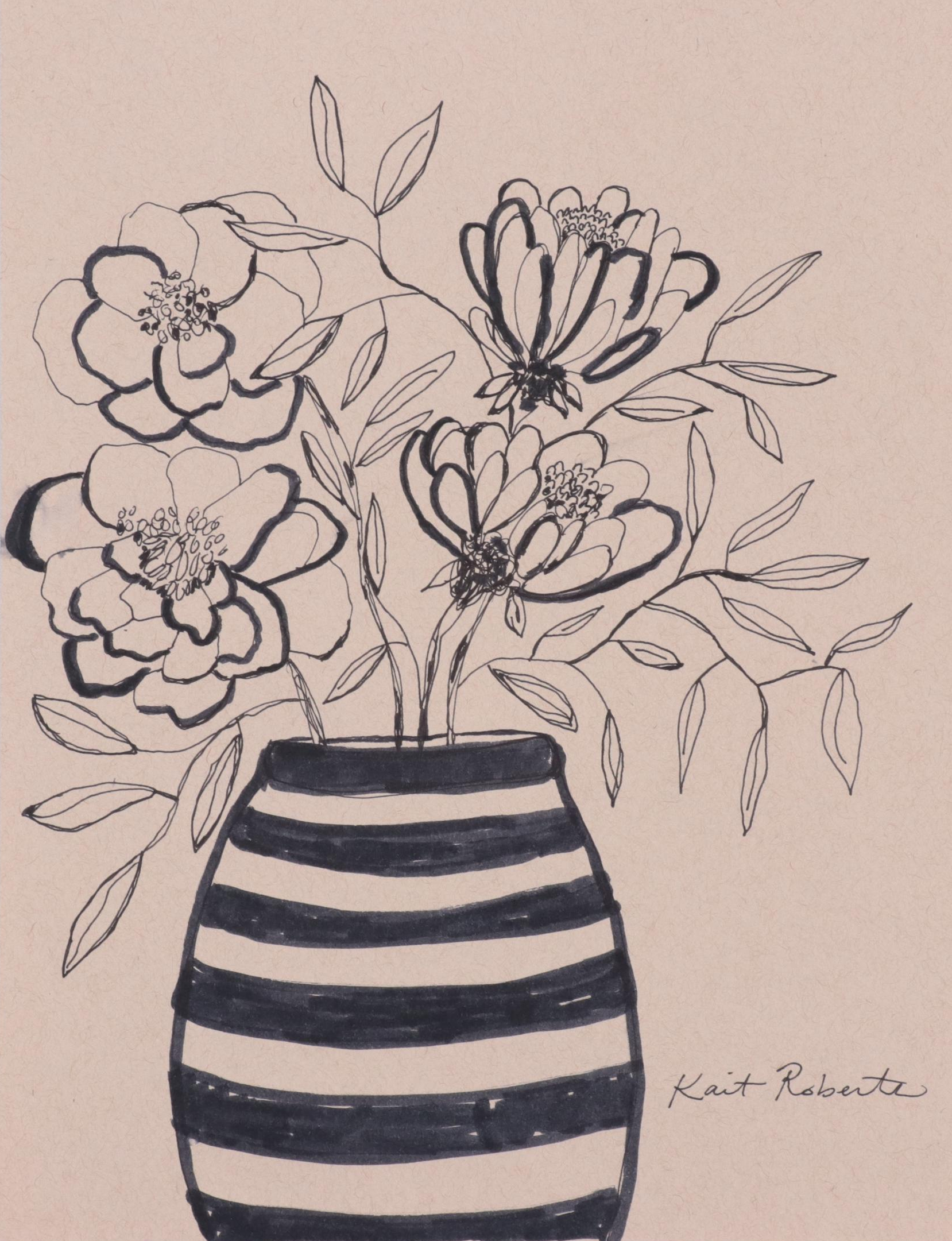 Kait Roberts Floral Mixed Media Drawings, 2020