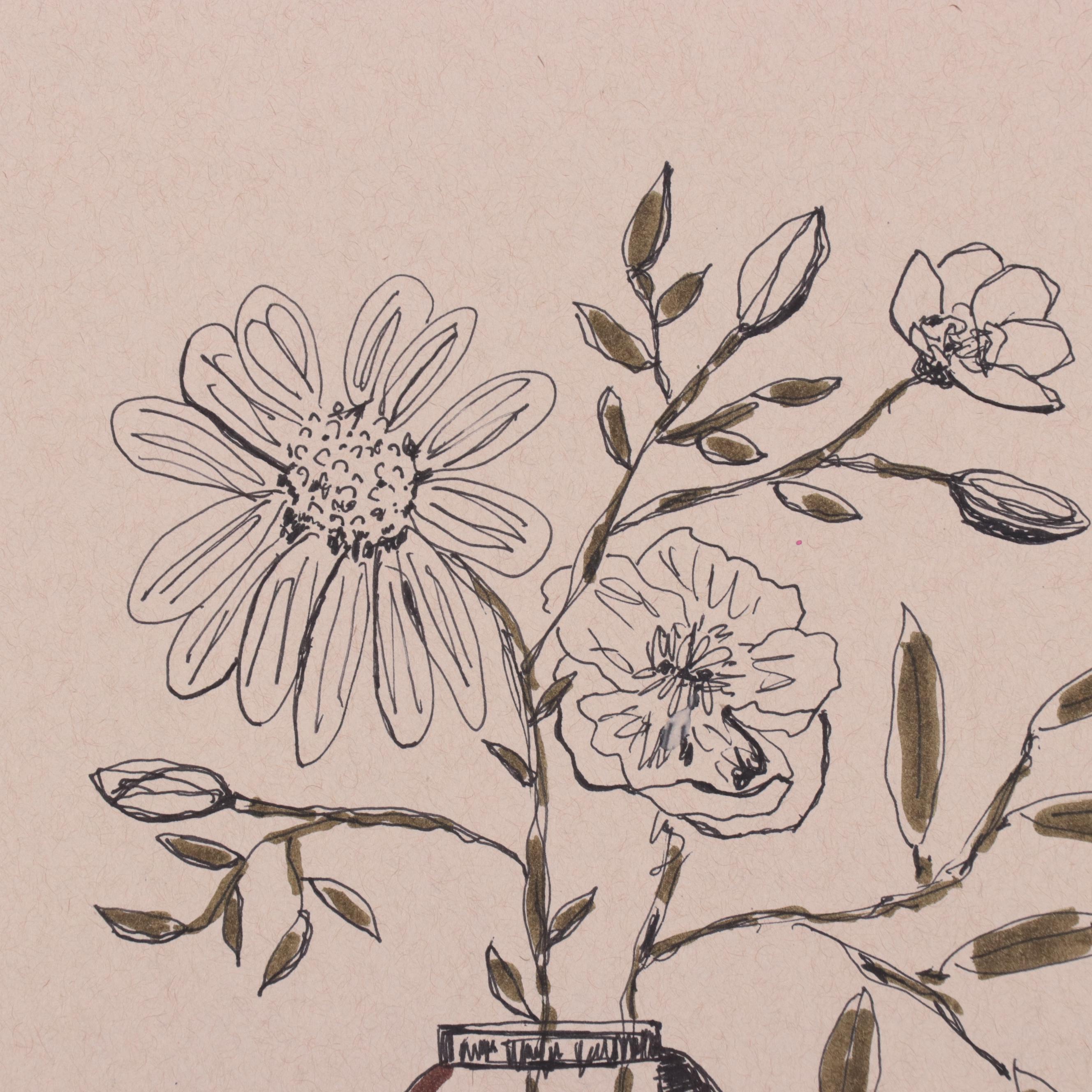 Kait Roberts Floral Mixed Media Drawings, 2020